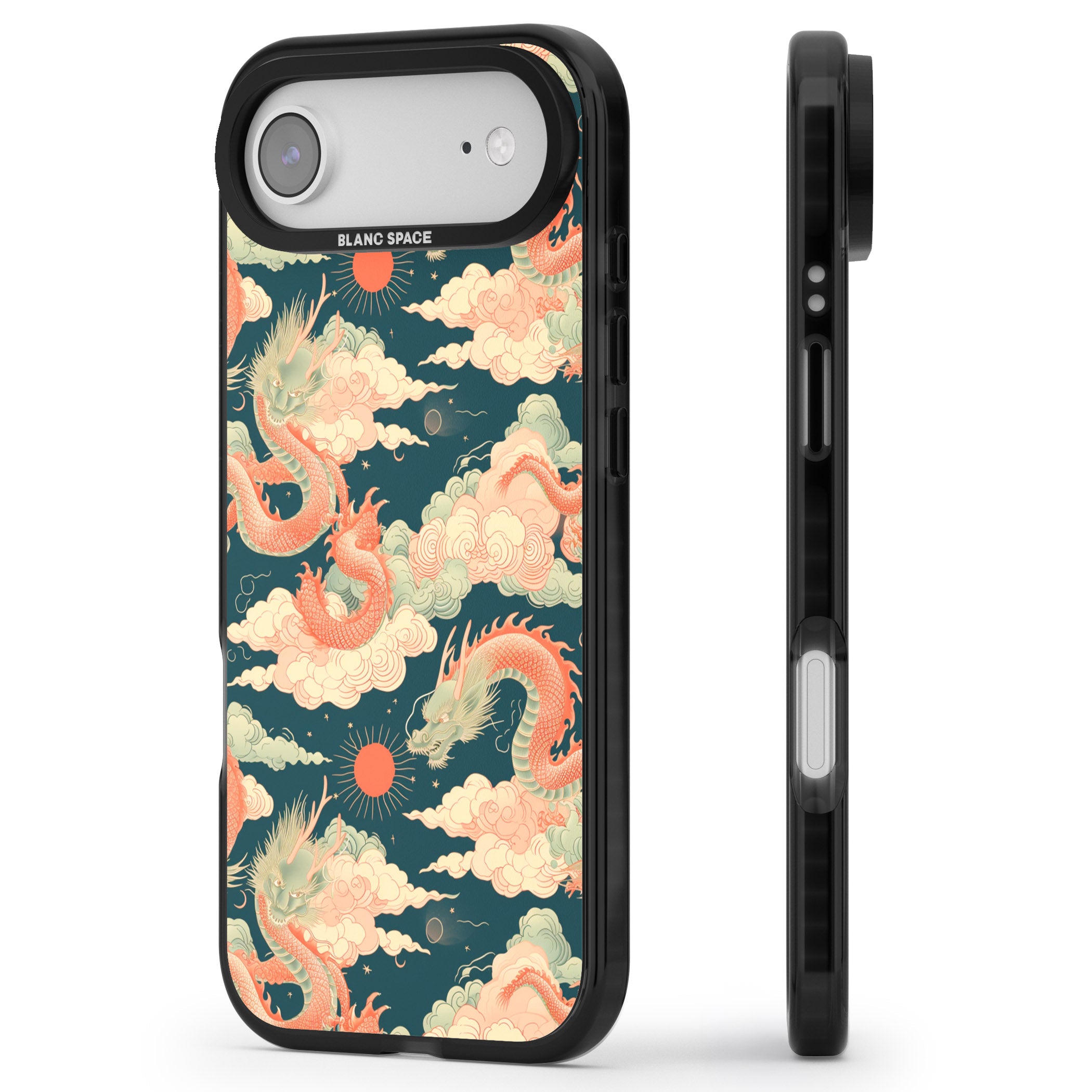 Chinese Dragons Clouds iPhone 17 Air Impact Pro Black Phone Case Side Profile
