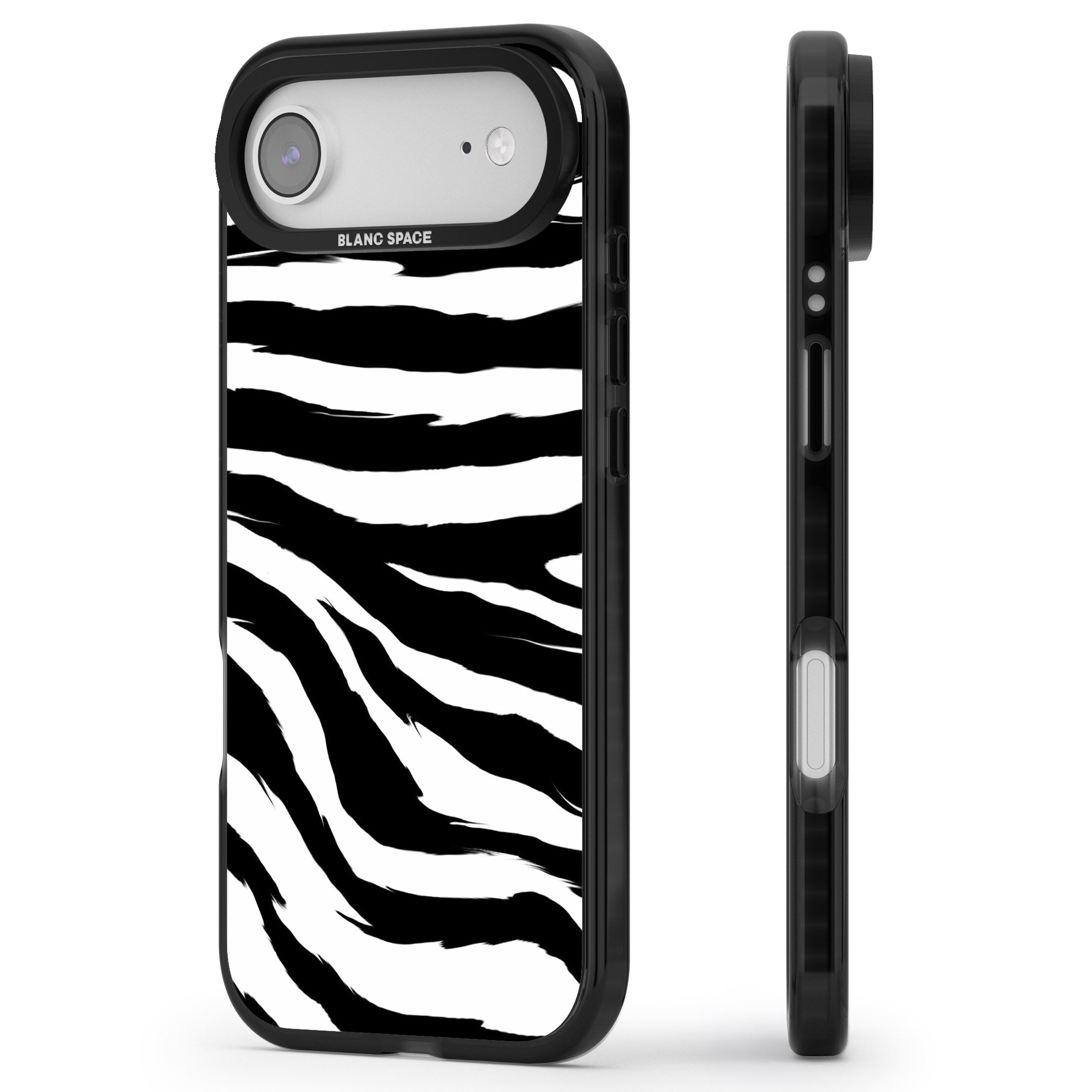 Black Zebra Print iPhone 17 Air Impact Pro Black Phone Case Side Profile