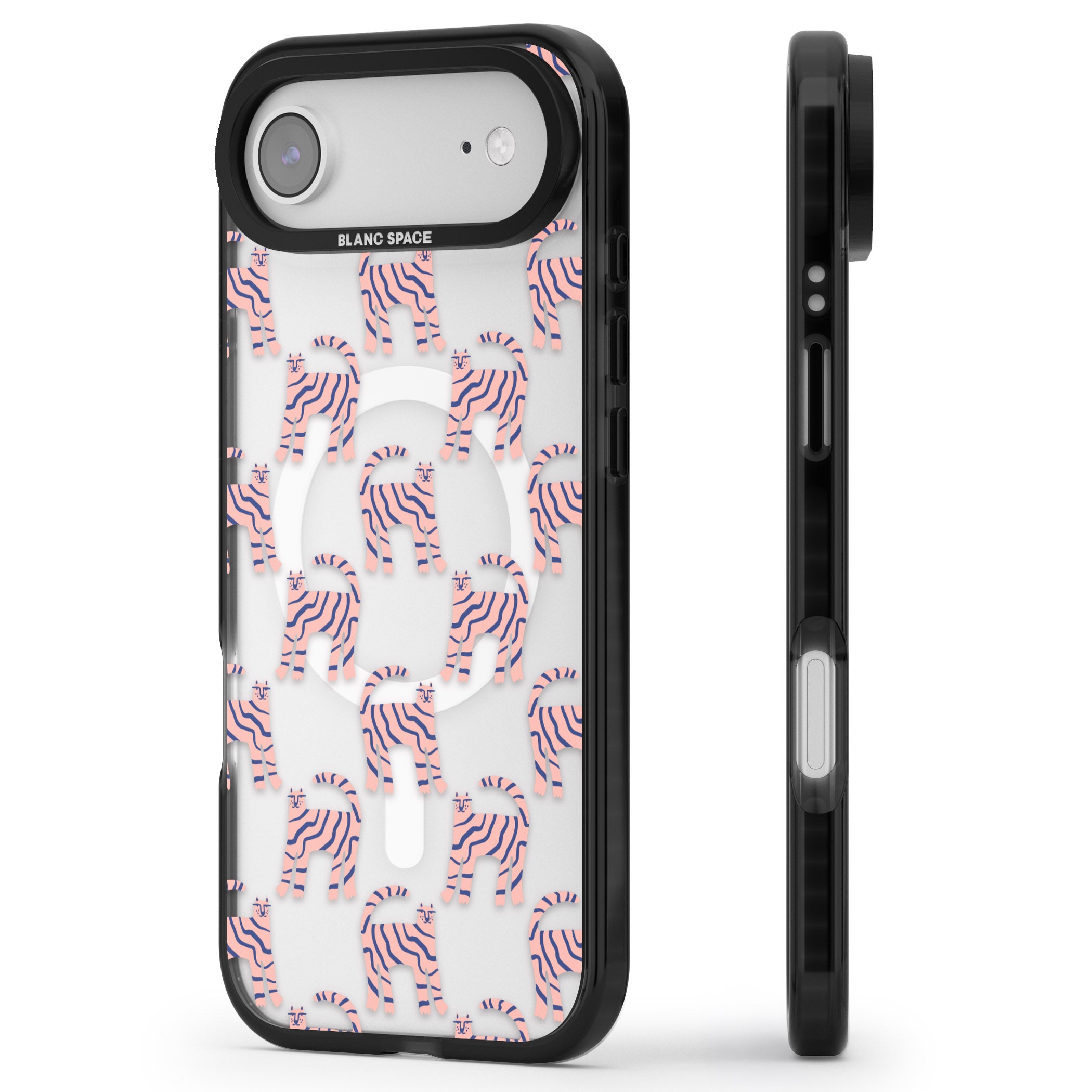 Pink And Blue Cat Pattern iPhone 17 Air Impact Pro Black Phone Case Side Profile