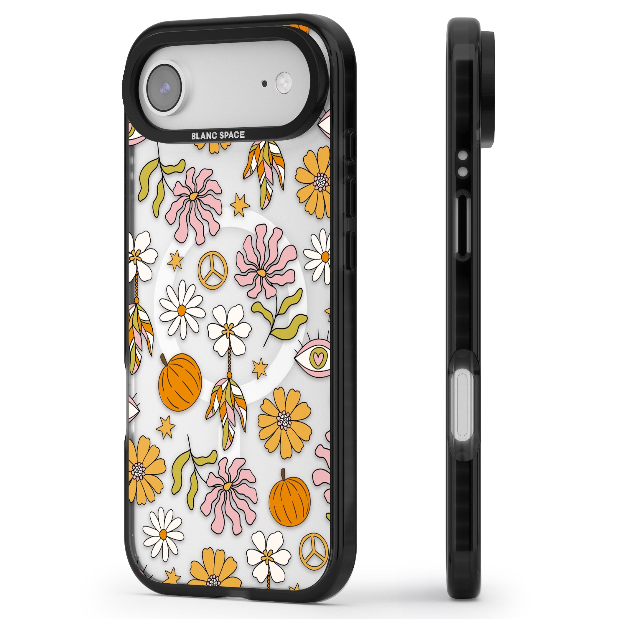 Retro Boho Fall Floral iPhone 17 Air Impact Pro Black Phone Case Side Profile