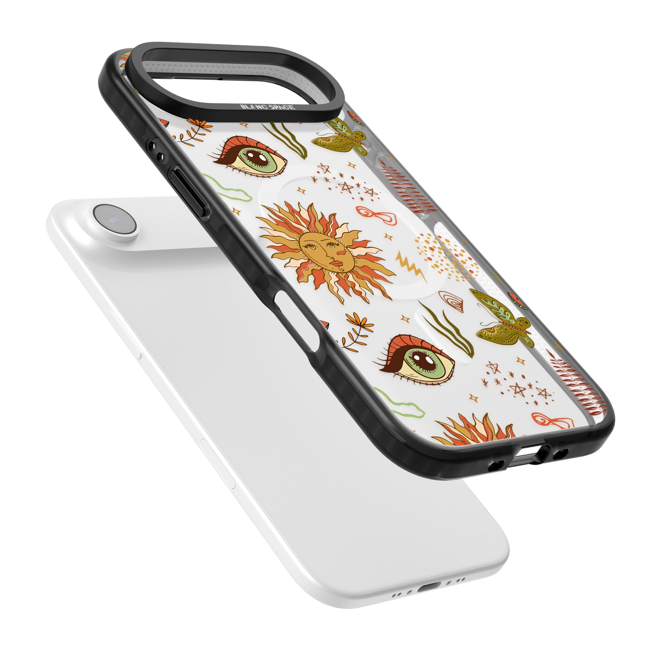 Boho Celestial Sun & Eye Pattern iPhone 17 Air Impact Pro Black Phone Case Colours