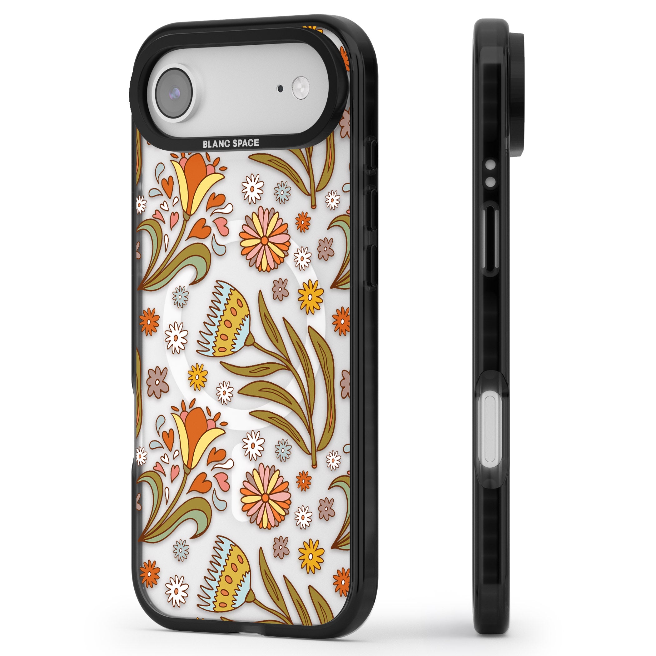 Boho Celestial Wildflower iPhone 17 Air Impact Pro Black Phone Case Side Profile