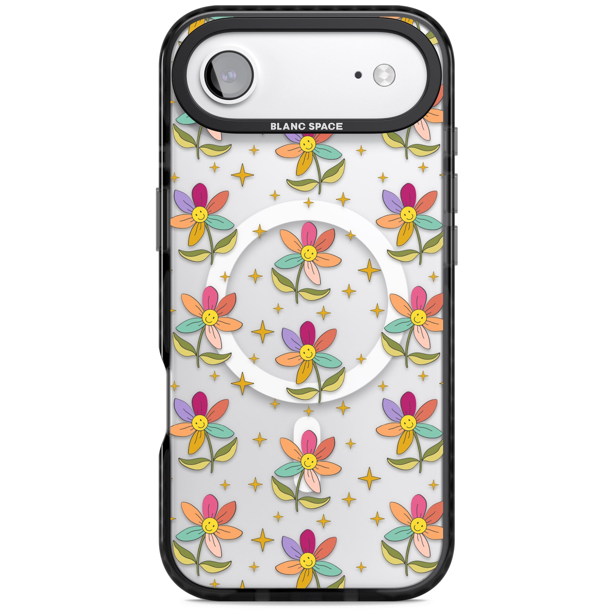 Boho Celestial Happy Flower iPhone 17 Air Impact Pro Black Phone Case