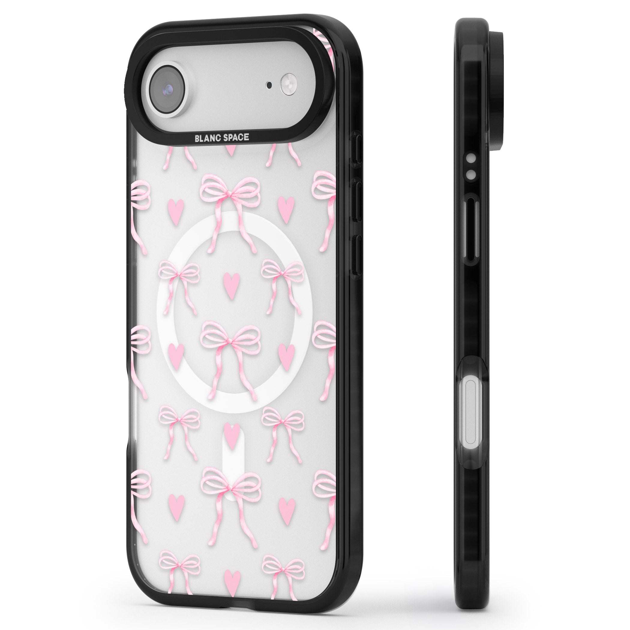 Pink Bows & Hearts iPhone 17 Air Impact Pro Black Phone Case Side Profile