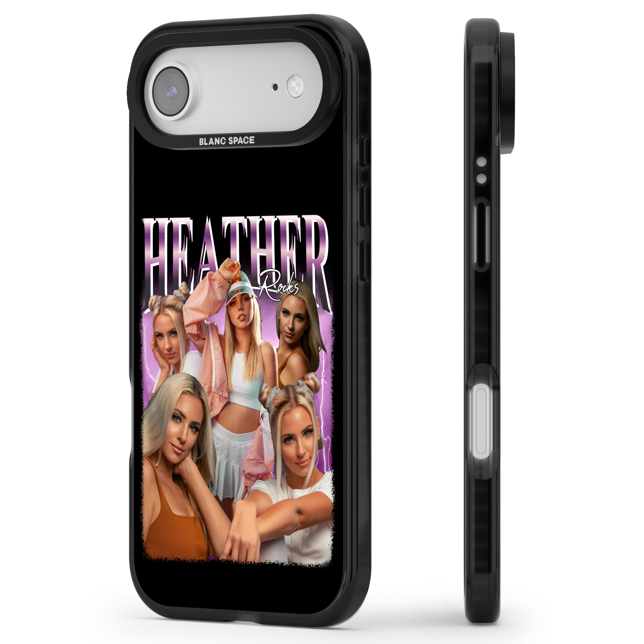 Personalised Airbrush Name & Photo Collage (Pink) iPhone 17 Air Impact Pro Black Phone Case Side Profile