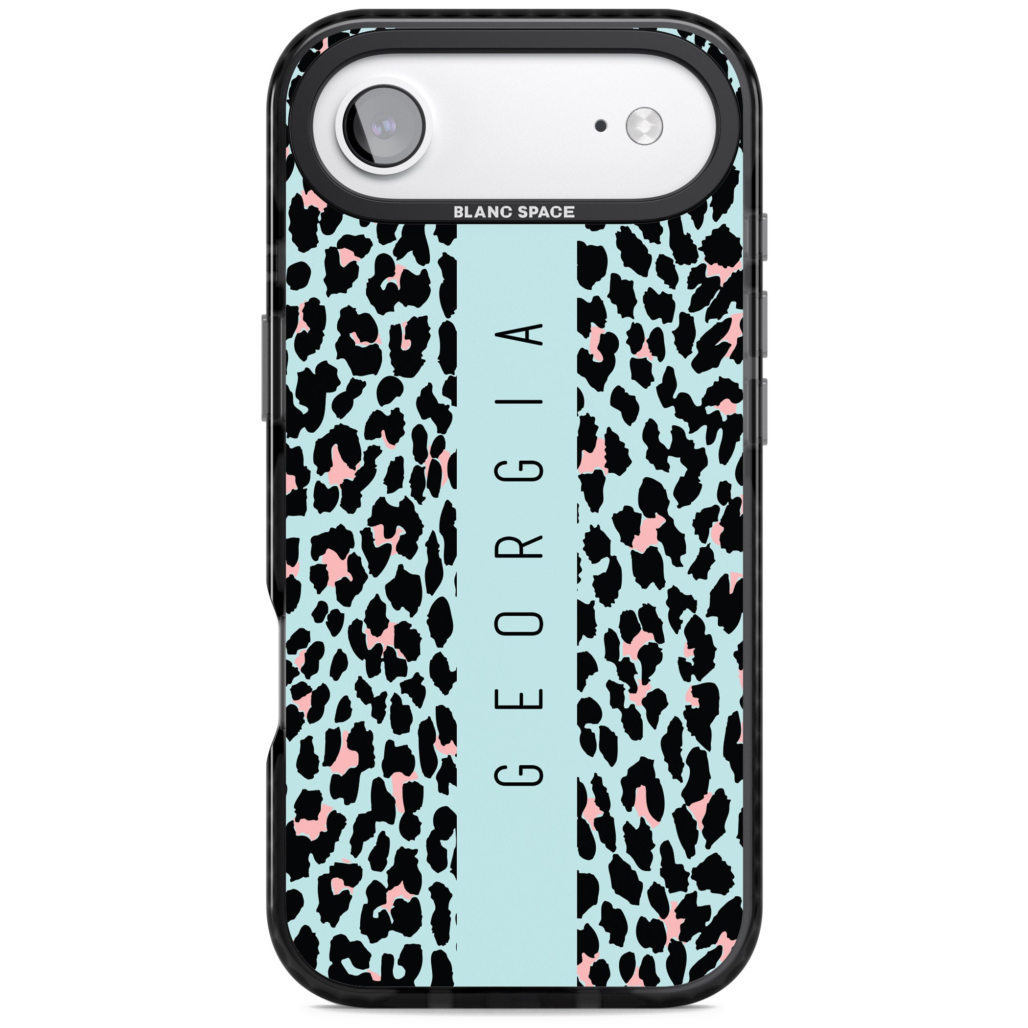 Personalised Blue Leopard iPhone 17 Air Impact Pro Black Phone Case
