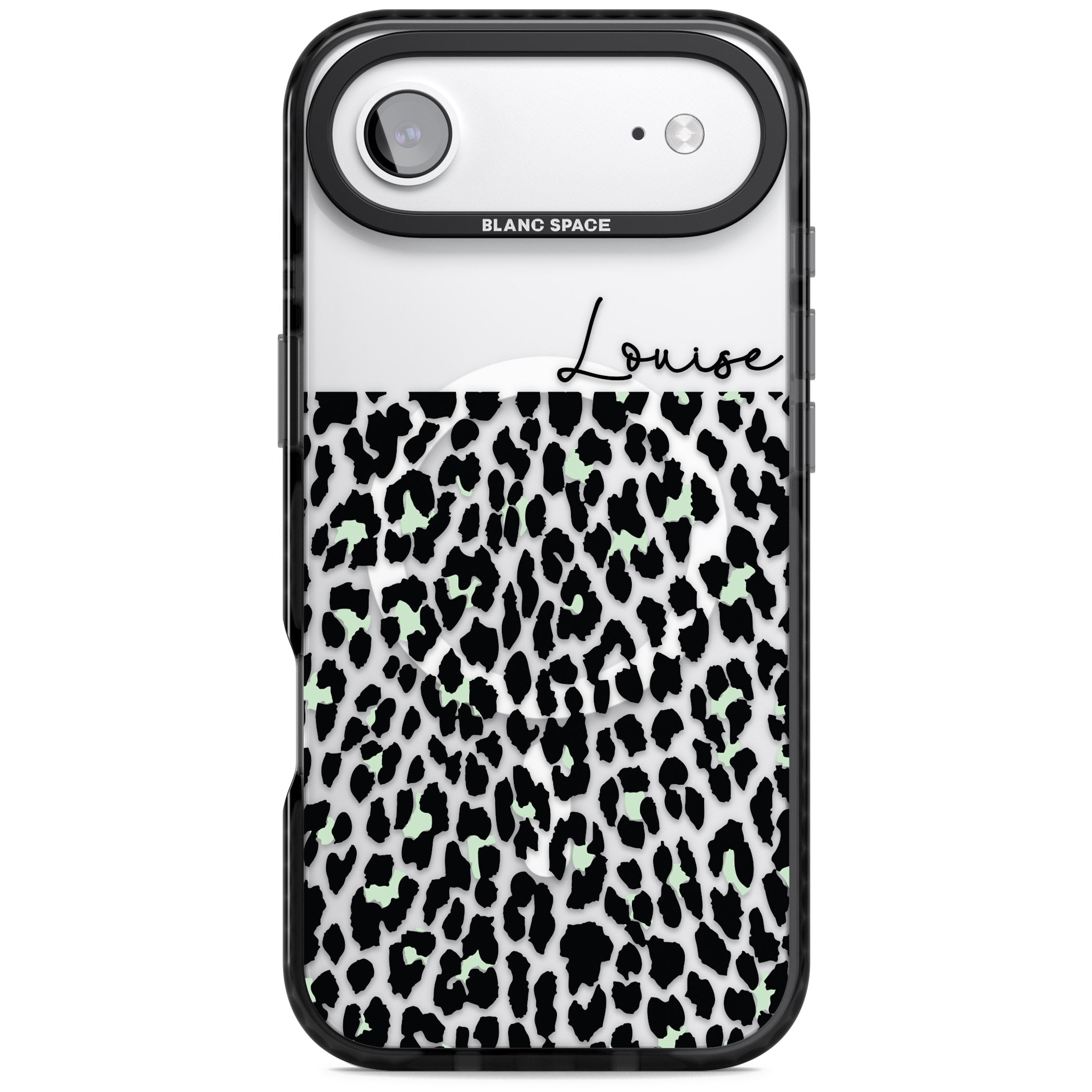 Personalised Seafoam Leopard iPhone 17 Air Impact Pro Black Phone Case