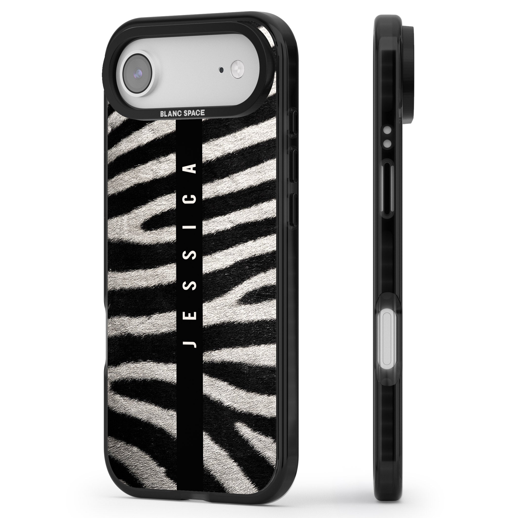 Personalised Zebra Print iPhone 17 Air Impact Pro Black Phone Case Side Profile