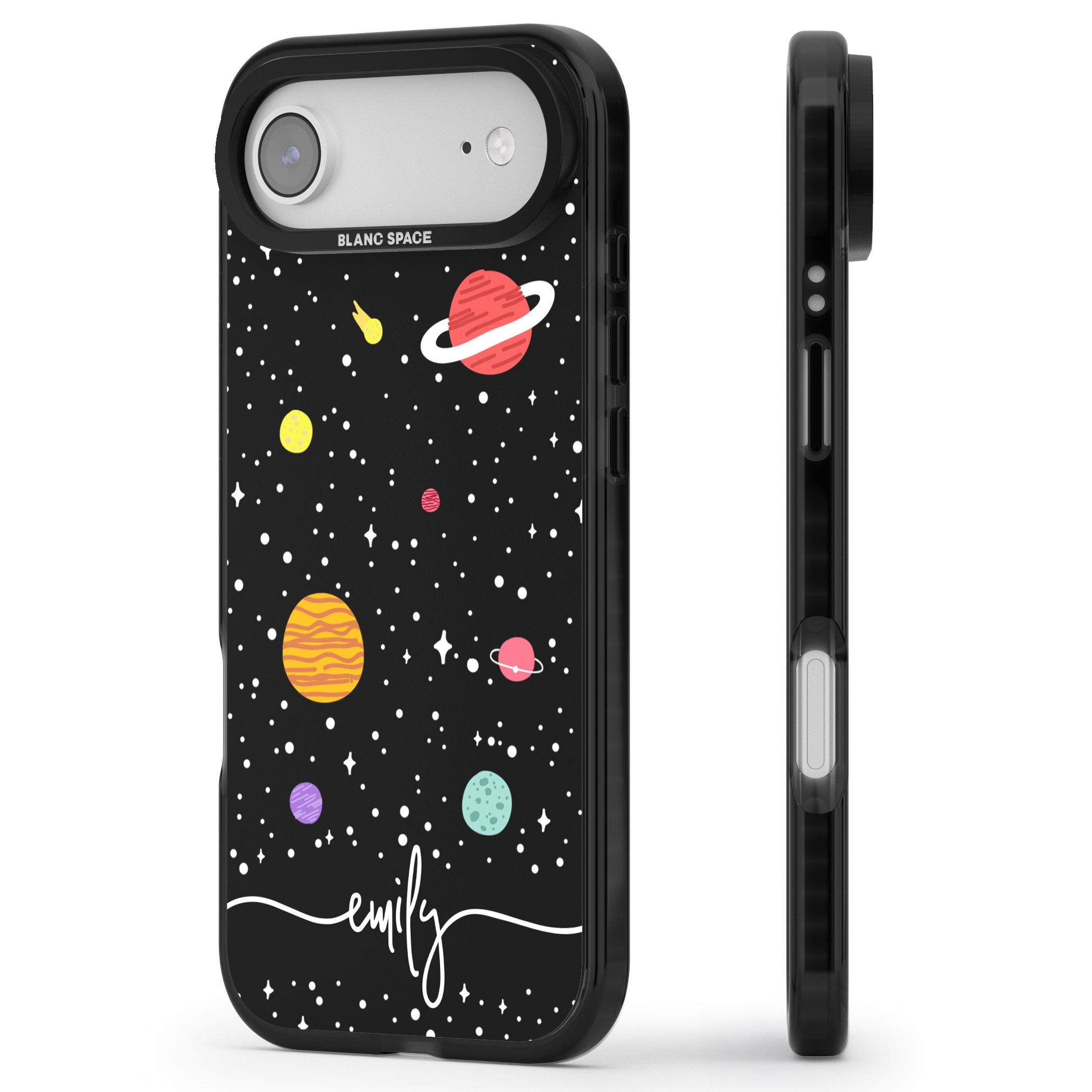 Personalised Cute Cartoon Planet iPhone 17 Air Impact Pro Black Phone Case Side Profile