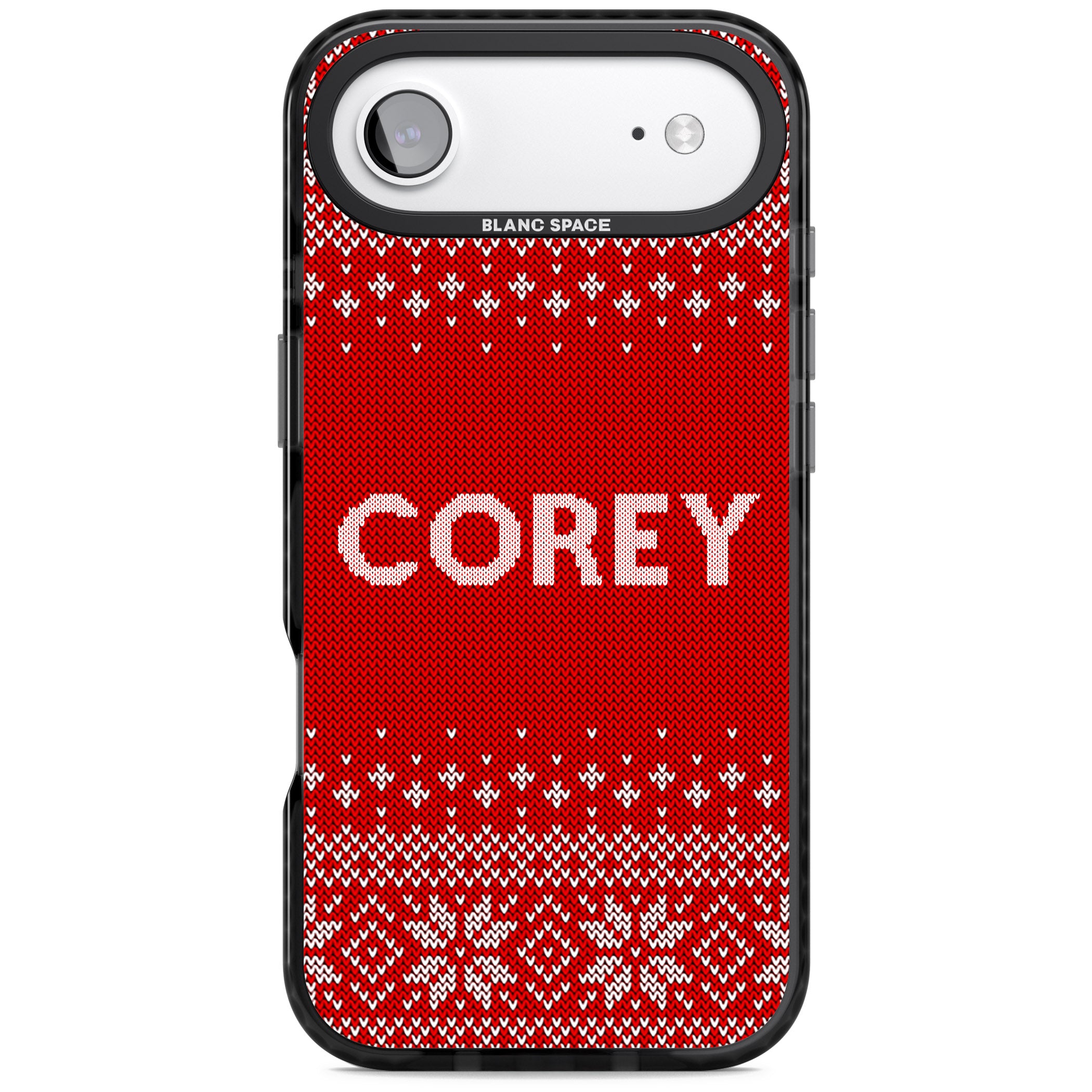 Personalised Red Christmas Knit iPhone 17 Air Impact Pro Black Phone Case