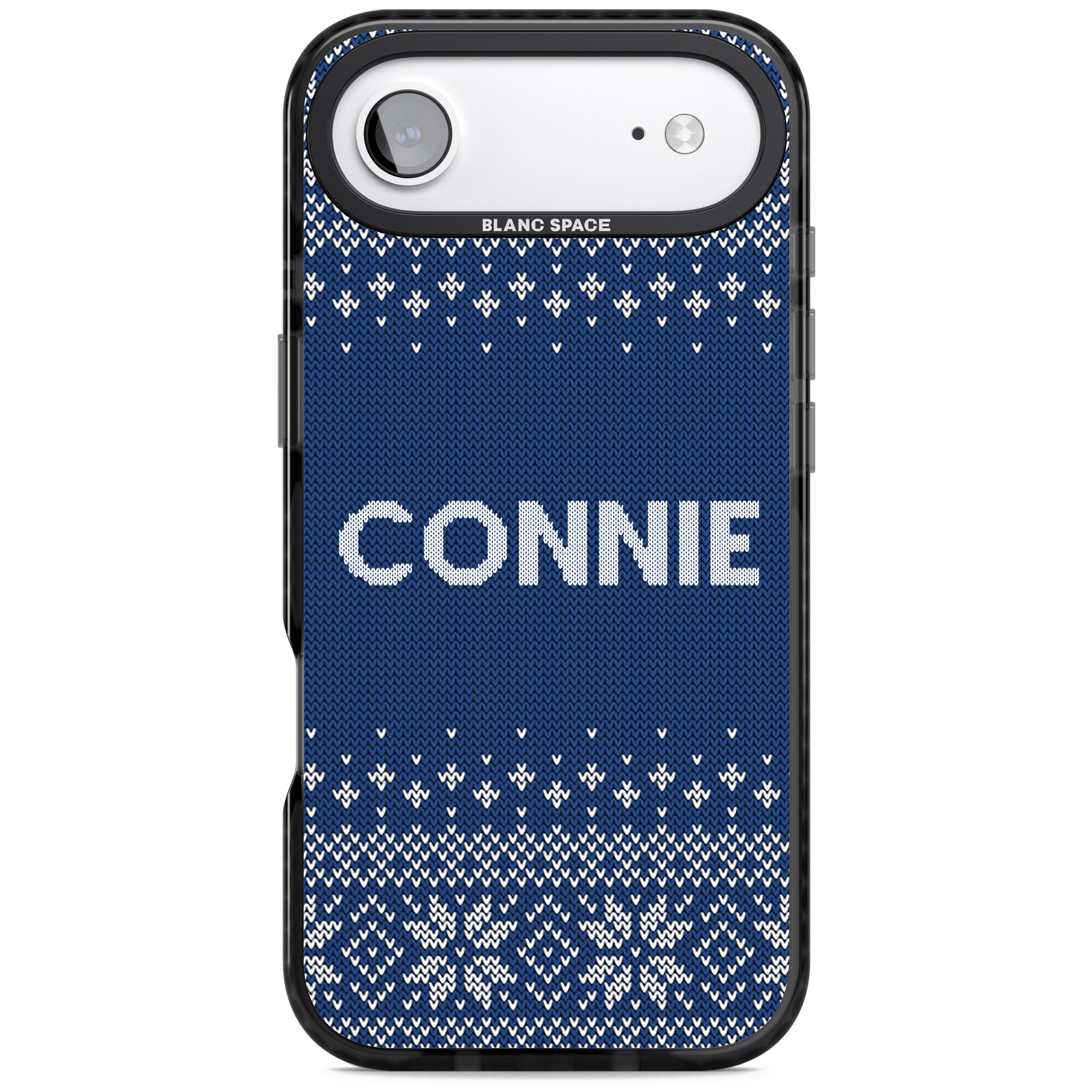 Personalised Blue Knitted Christmas iPhone 17 Air Impact Pro Black Phone Case