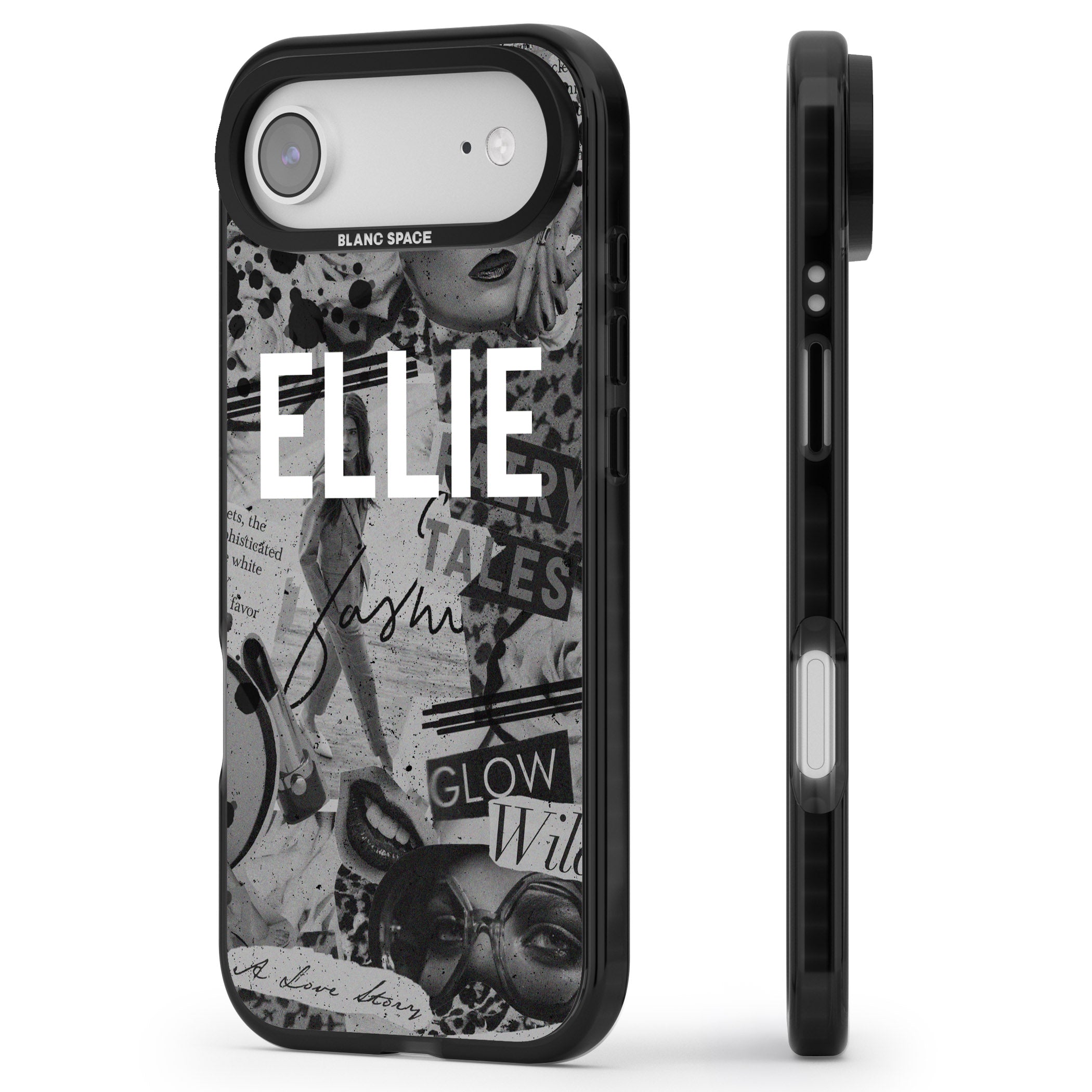 Personalised Grey Scale Vintage Collage iPhone 17 Air Impact Pro Black Phone Case Side Profile