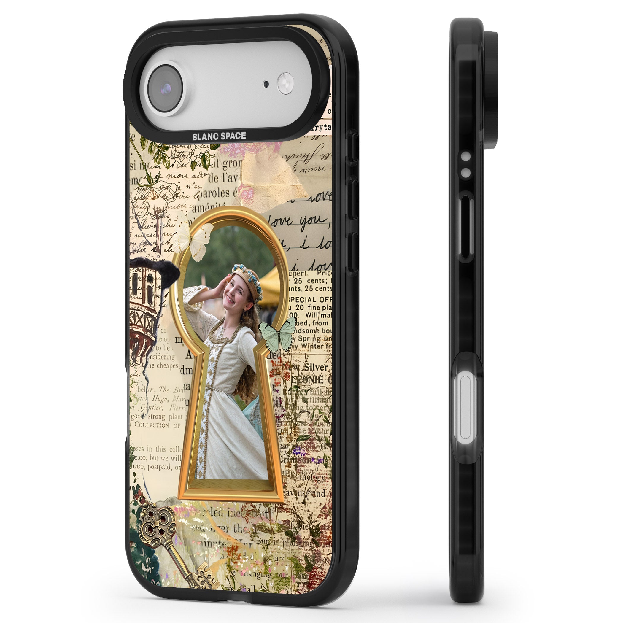 Personalised Bookpage Keyhole Frame iPhone 17 Air Impact Pro Black Phone Case Side Profile