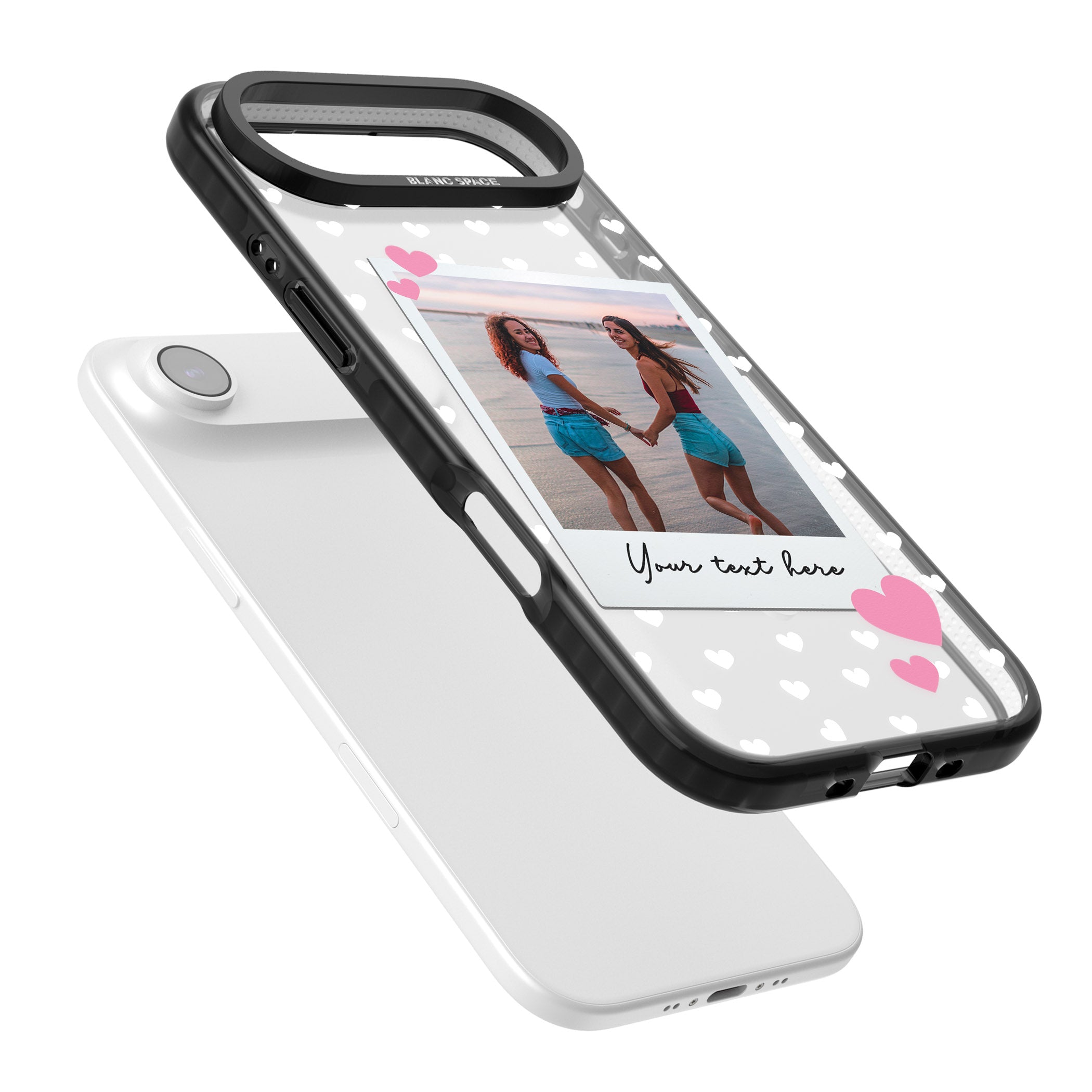 Personalised Hearts Instant Camera Photo iPhone 17 Air Impact Pro Black Phone Case Colours