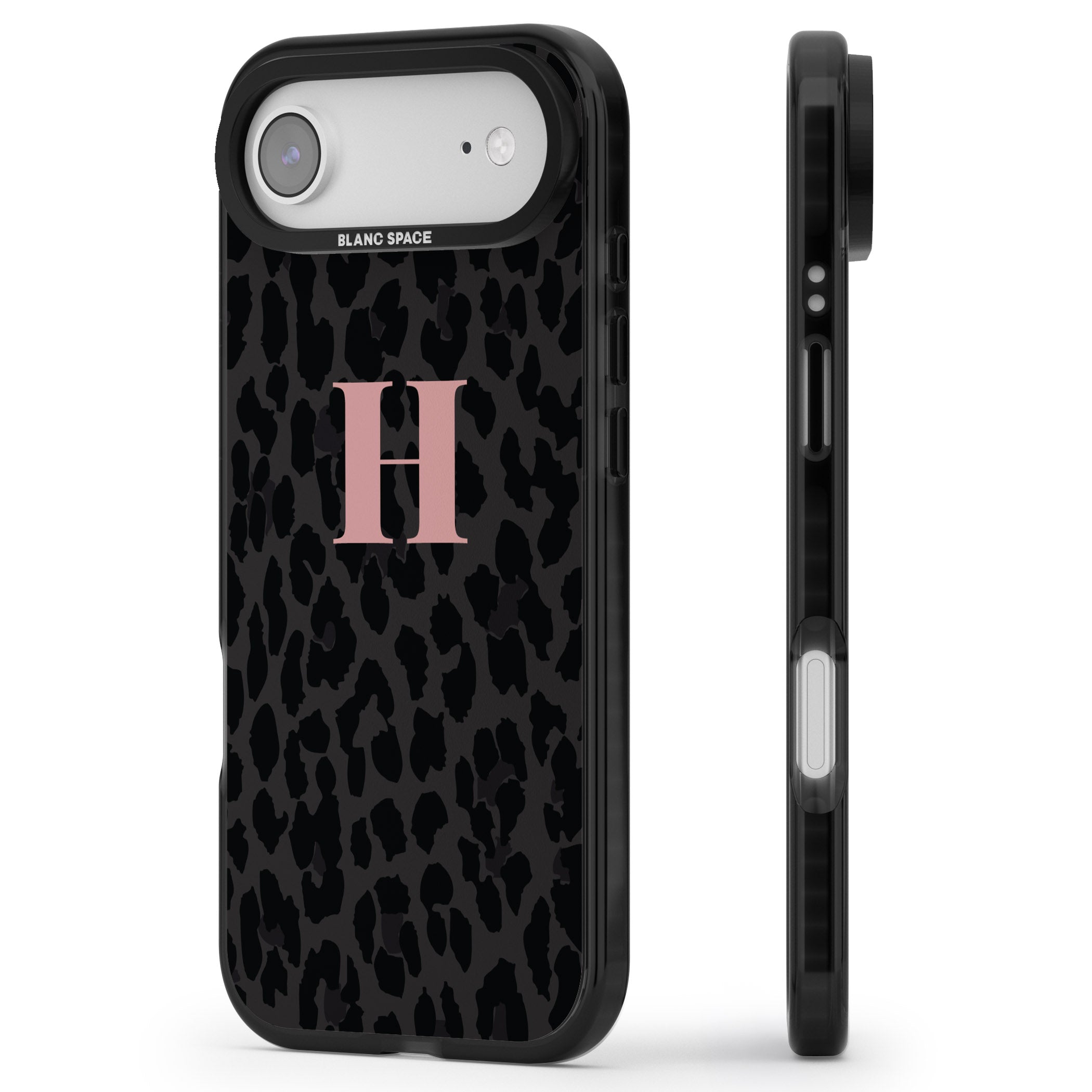 Personalised Pink Leopard Monogram iPhone 17 Air Impact Pro Black Phone Case Side Profile