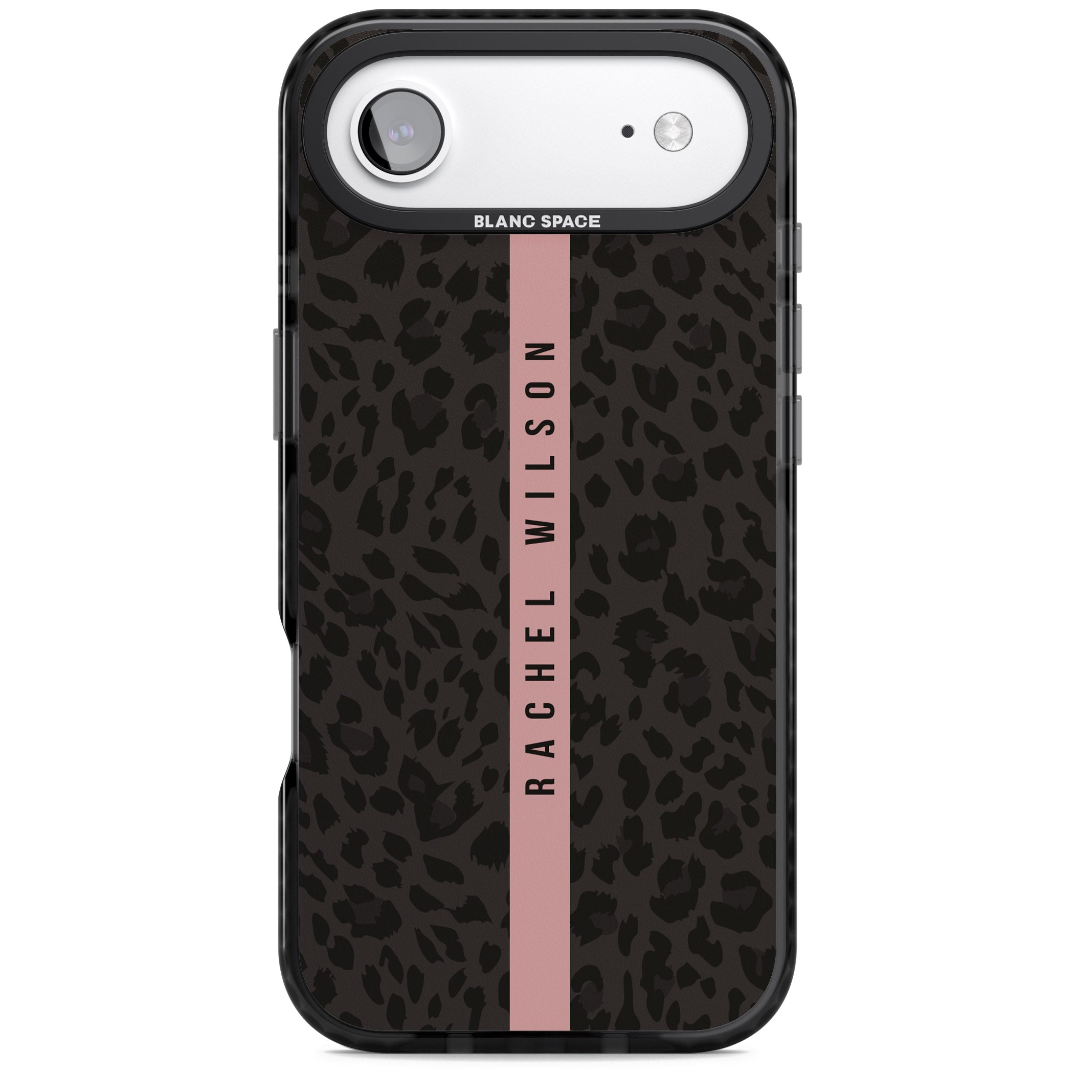Personalised Pink Stripe Leopard iPhone 17 Air Impact Pro Black Phone Case