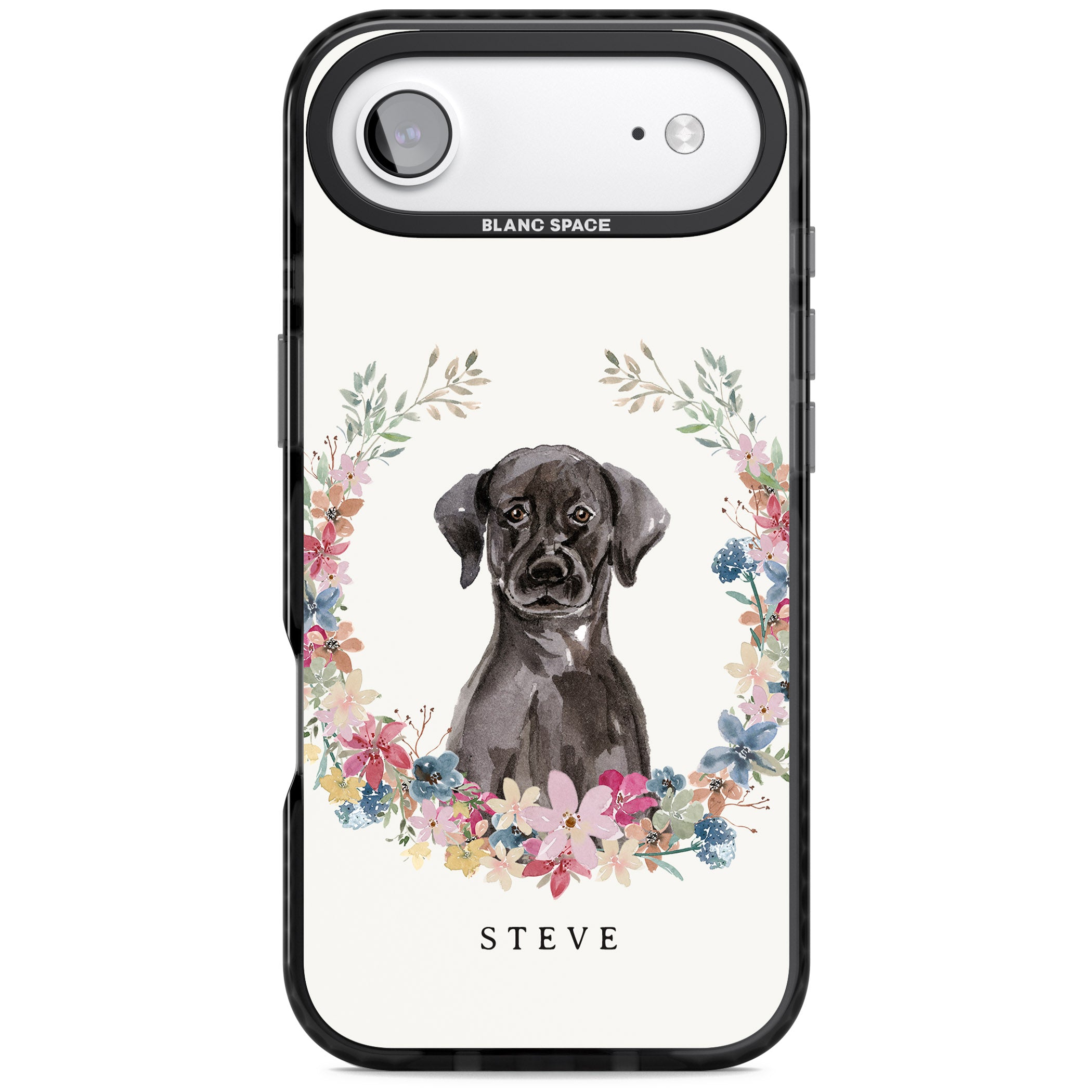 Personalised Black Labrador Floral Portrait iPhone 17 Air Impact Pro Black Phone Case