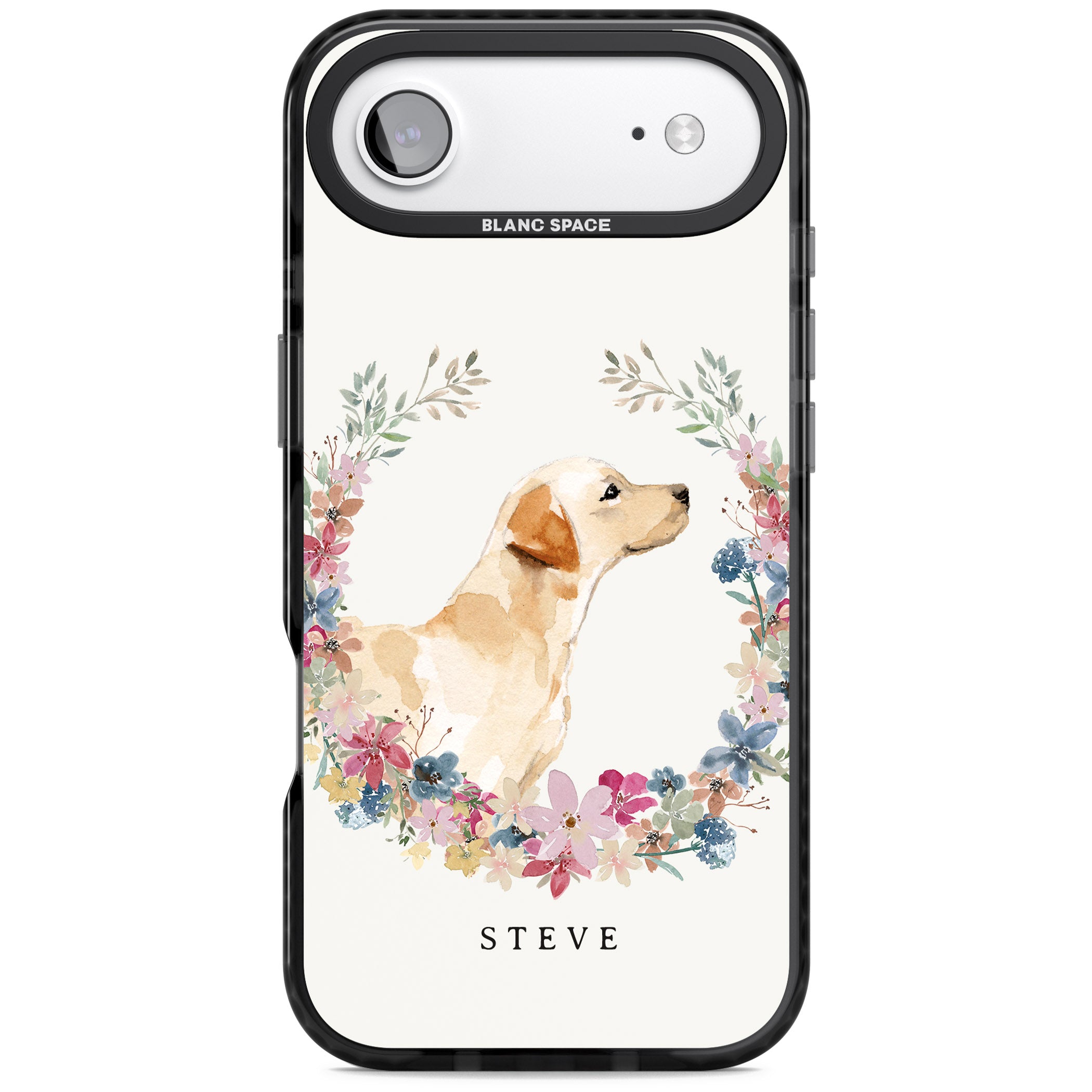 Personalised Yellow Labrador Floral Portrait iPhone 17 Air Impact Pro Black Phone Case