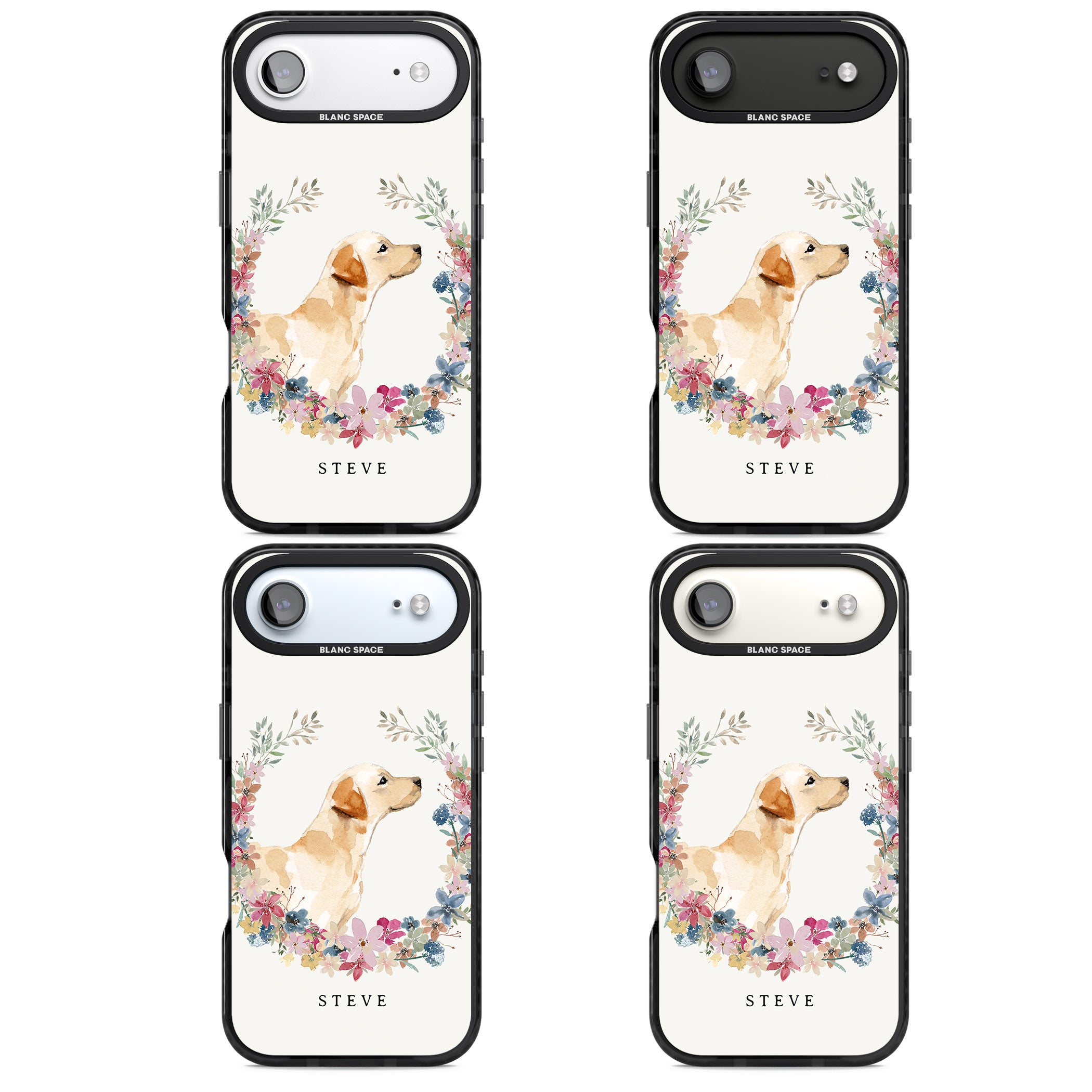 Personalised Yellow Labrador Floral Portrait iPhone 17 Air Impact Pro Black Phone Case APT Impact Protection