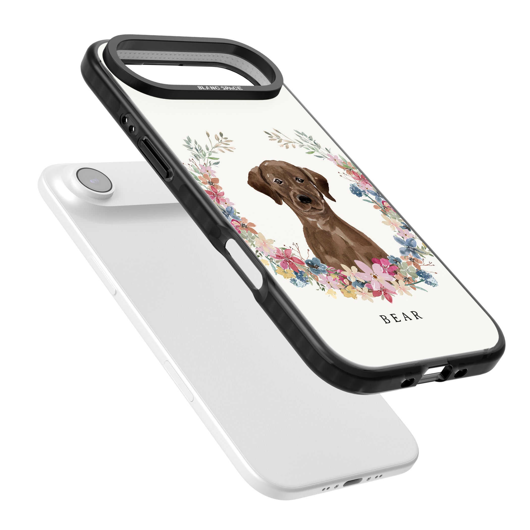 Personalised Chocolate Labrador Floral Portrait iPhone 17 Air Impact Pro Black Phone Case Colours