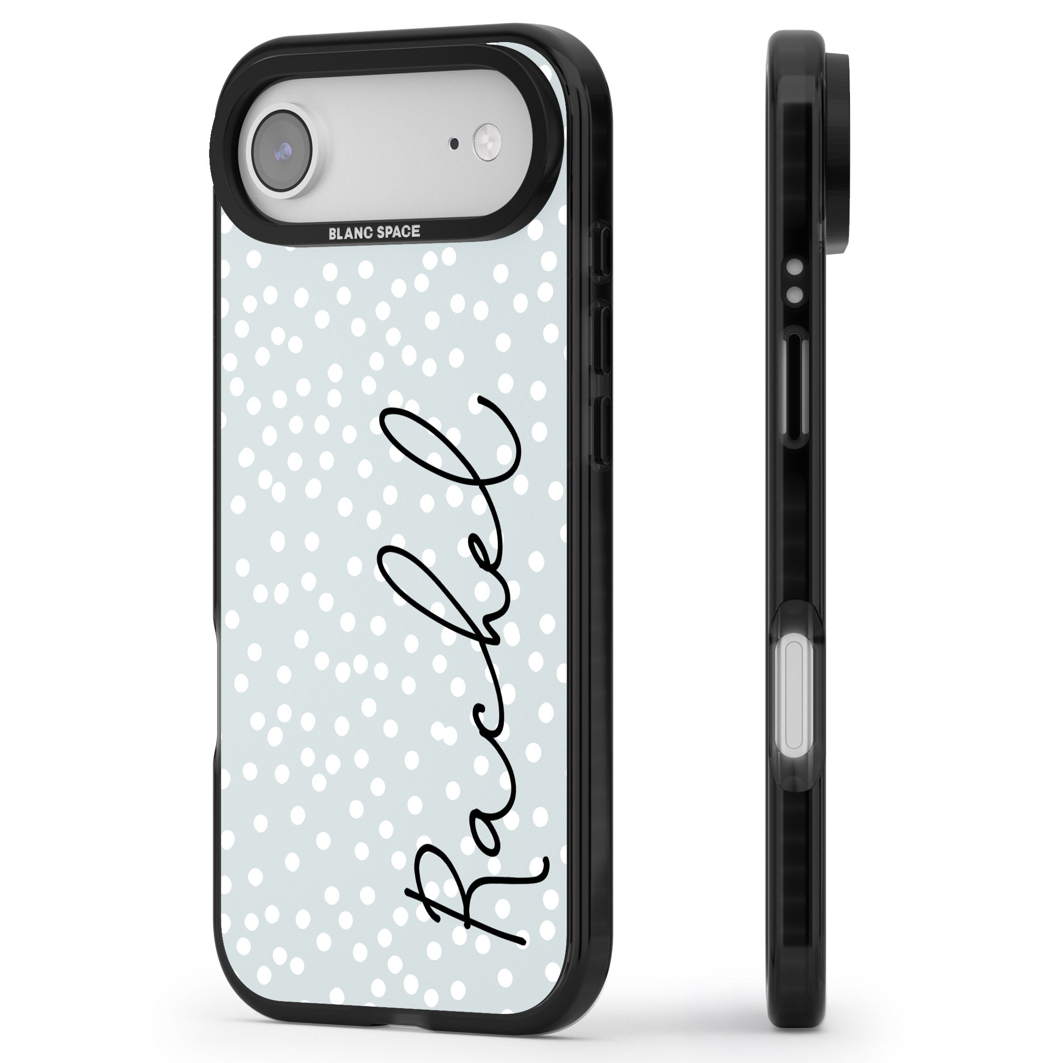 Personalised Vertical Cursive & Dots iPhone 17 Air Impact Pro Black Phone Case Side Profile