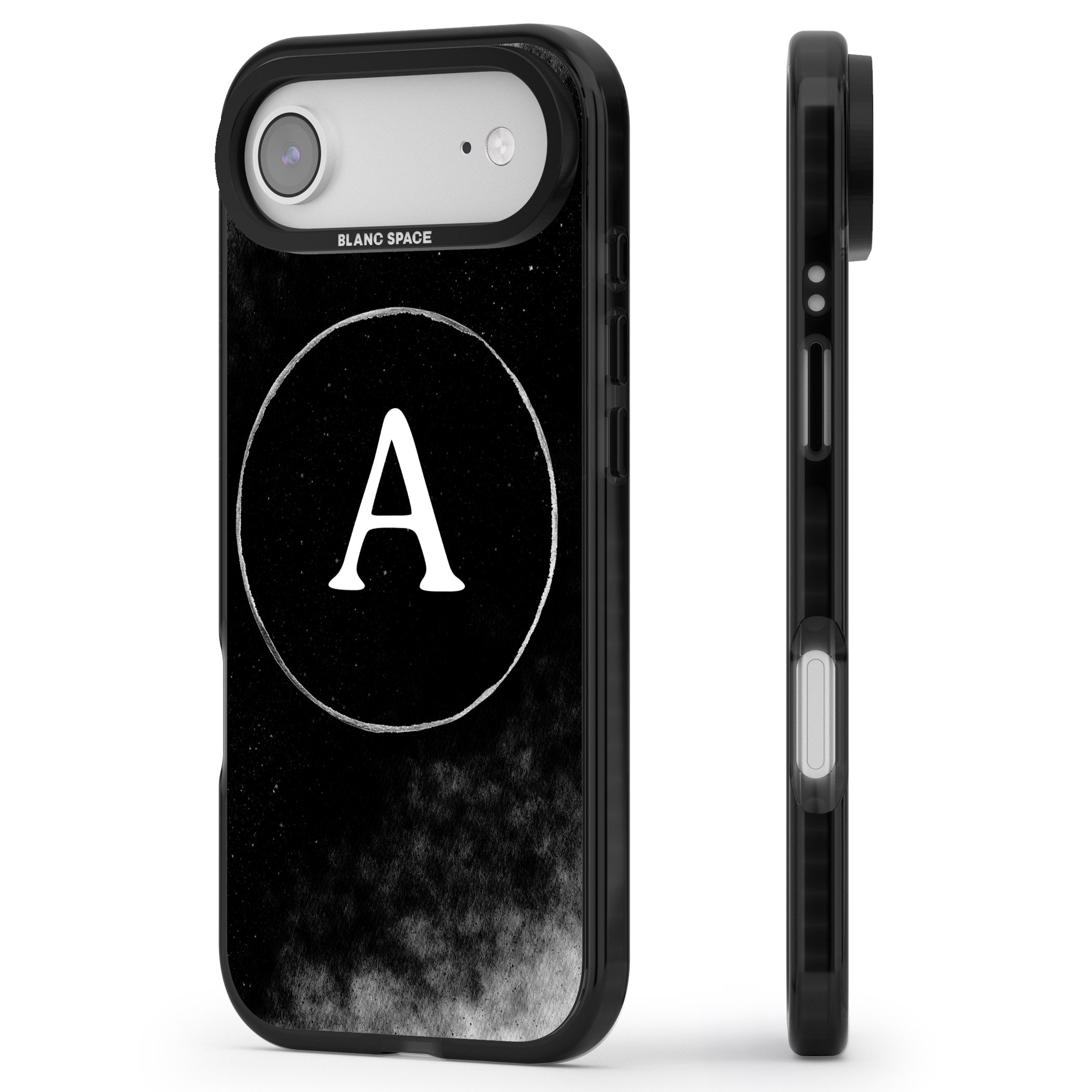 Personalised Monochrome Cosmic Monogram iPhone 17 Air Impact Pro Black Phone Case Side Profile