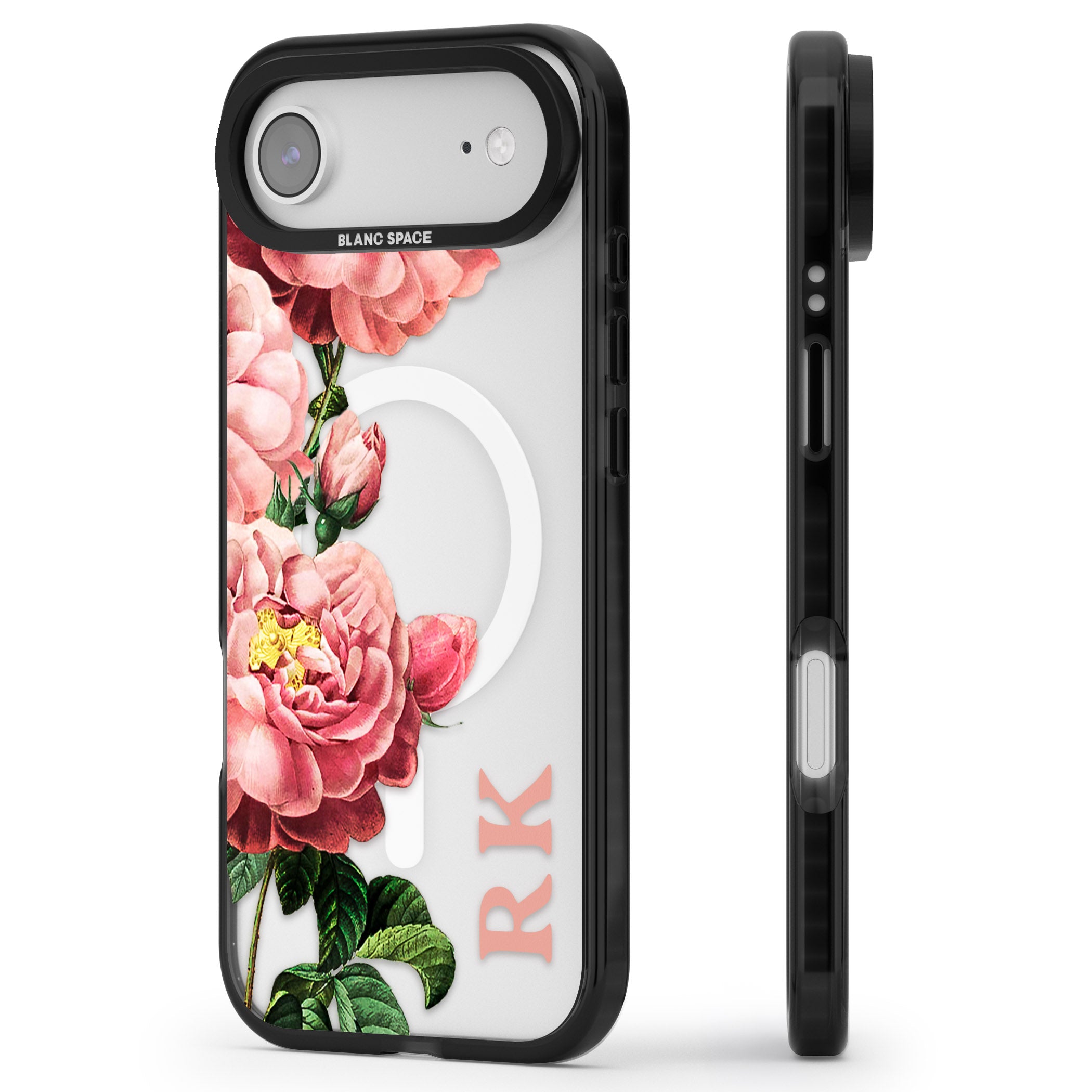 Personalised Vintage Floral Peonies iPhone 17 Air Impact Pro Black Phone Case Side Profile