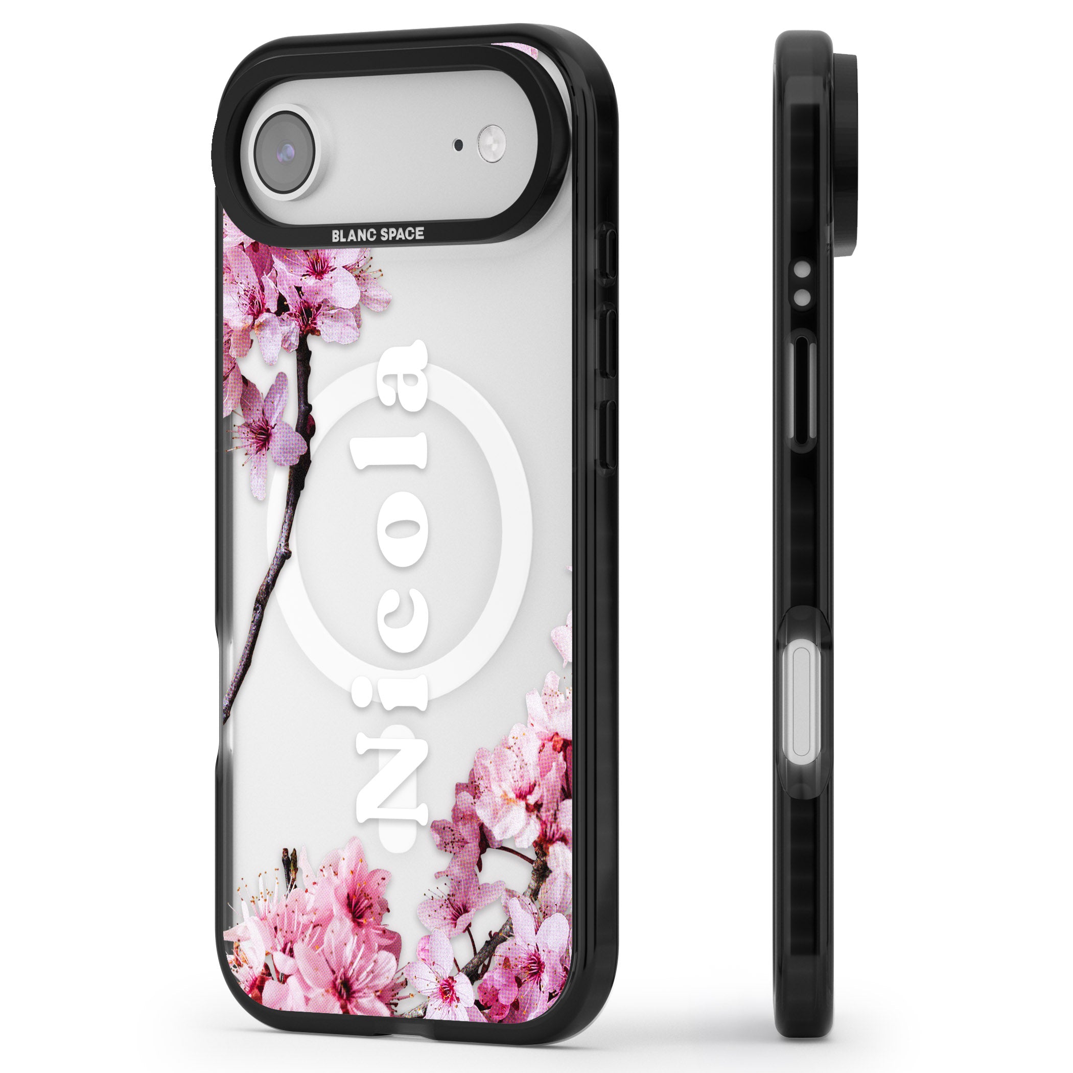 Personalised Cherry Blossom Elegance Classic iPhone 17 Air Impact Pro Black Phone Case Side Profile