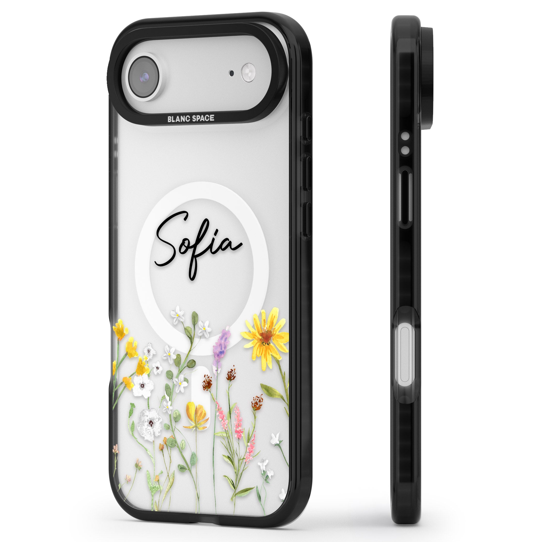 Personalised April Wildfowers iPhone 17 Air Impact Pro Black Phone Case Side Profile