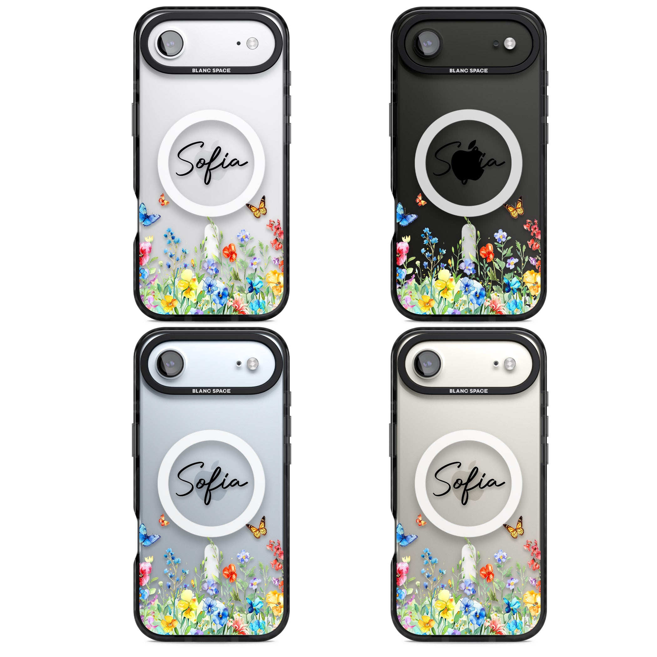 Personalised Buterflies Wildflowers iPhone 17 Air Impact Pro Black Phone Case APT Impact Protection