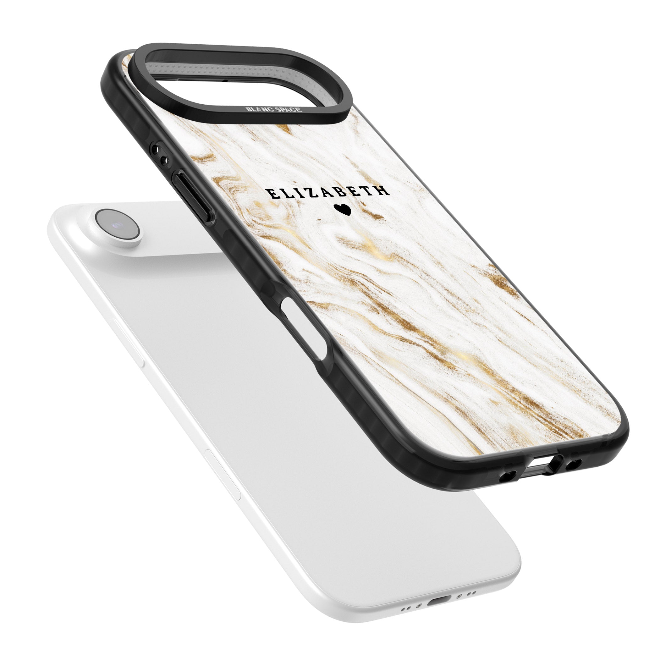 Personalised White & Gold Swirl Marble iPhone 17 Air Impact Pro Black Phone Case Colours