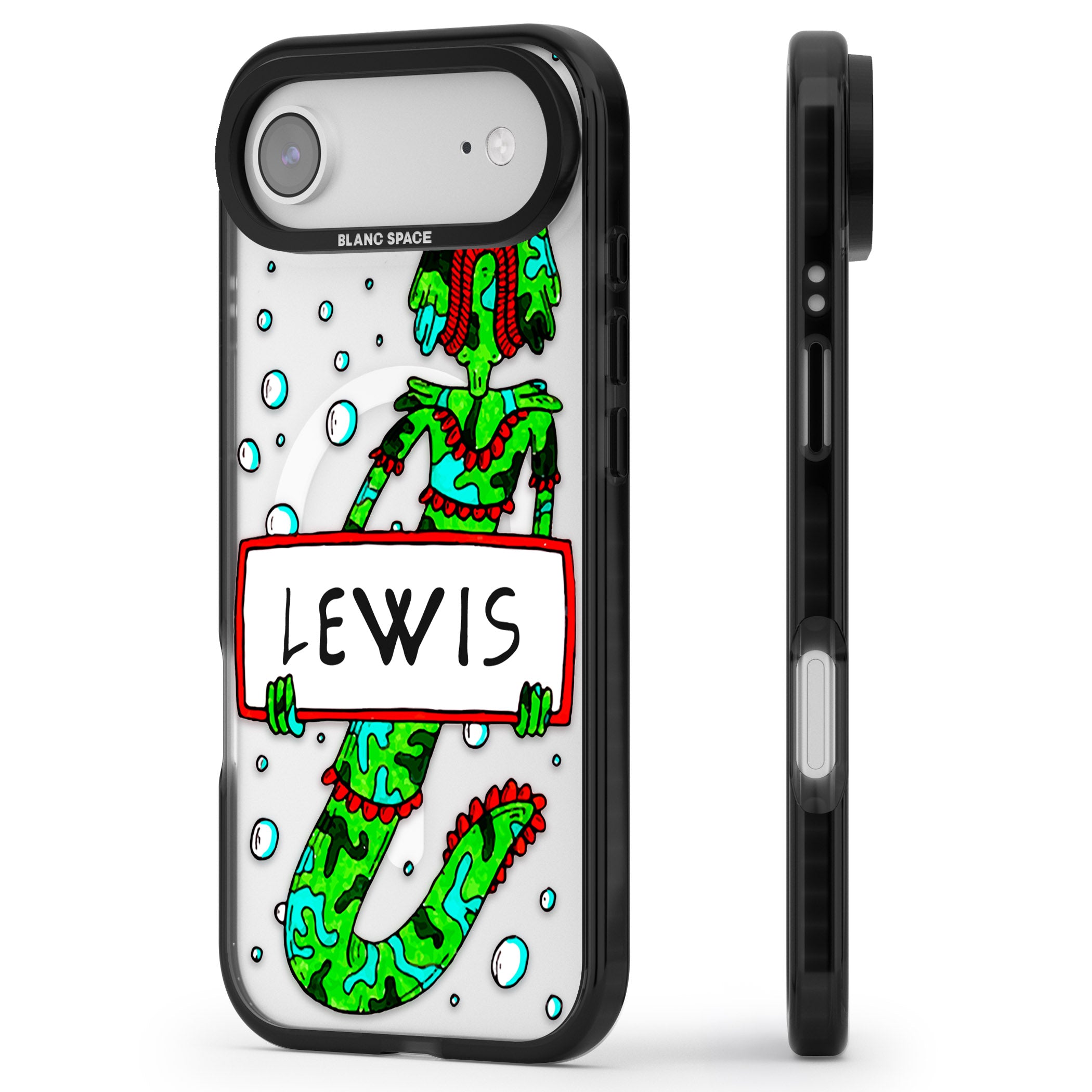 Personalised Fish Boy iPhone 17 Air Impact Pro Black Phone Case Side Profile