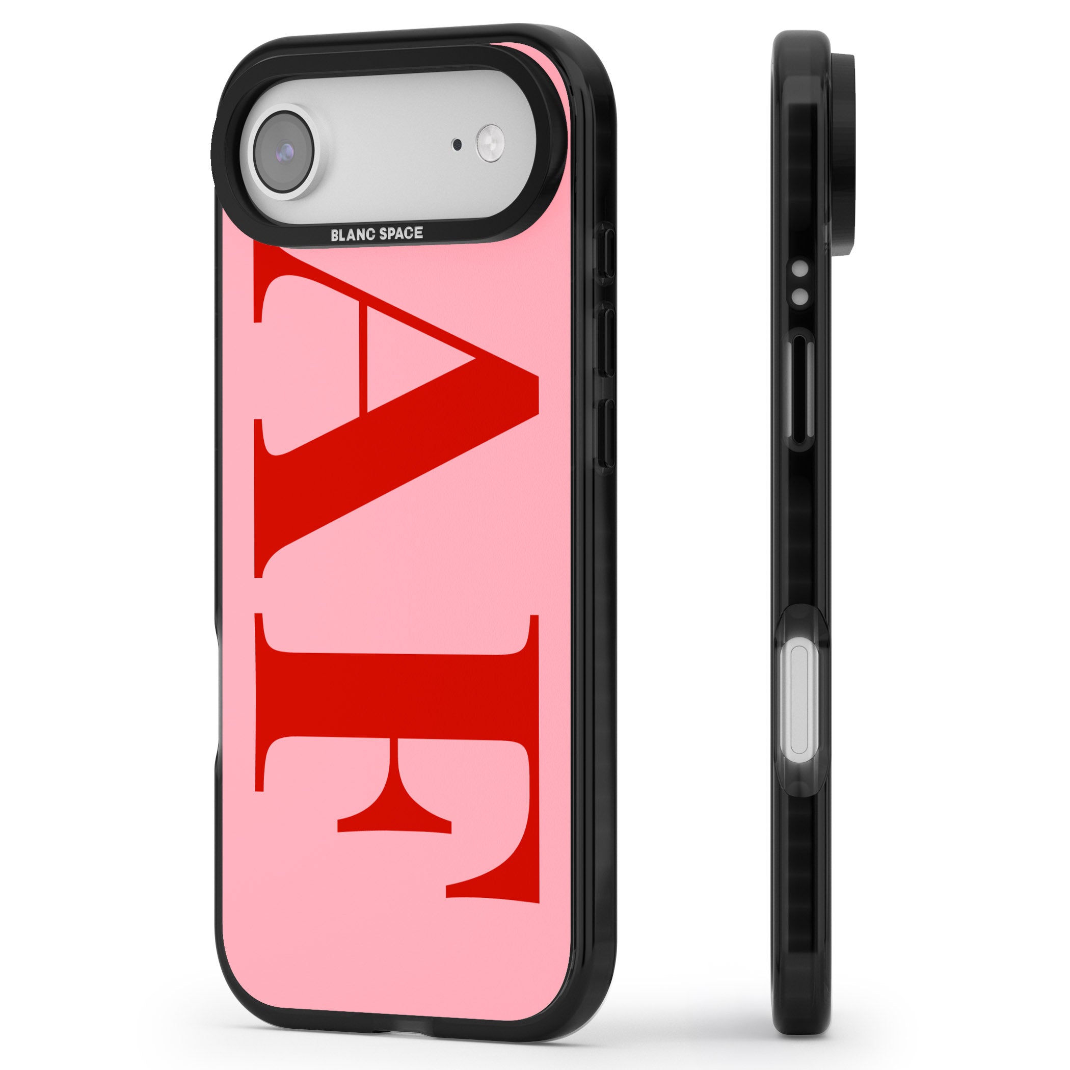 Personalised Red & Pink Letters iPhone 17 Air Impact Pro Black Phone Case Side Profile