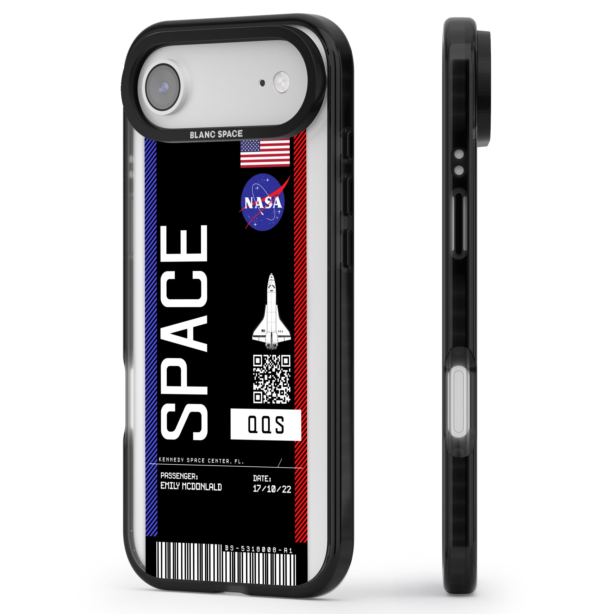 Personalised Nasa Boarding Pass (Dark) iPhone 17 Air Impact Pro Black Phone Case Side Profile