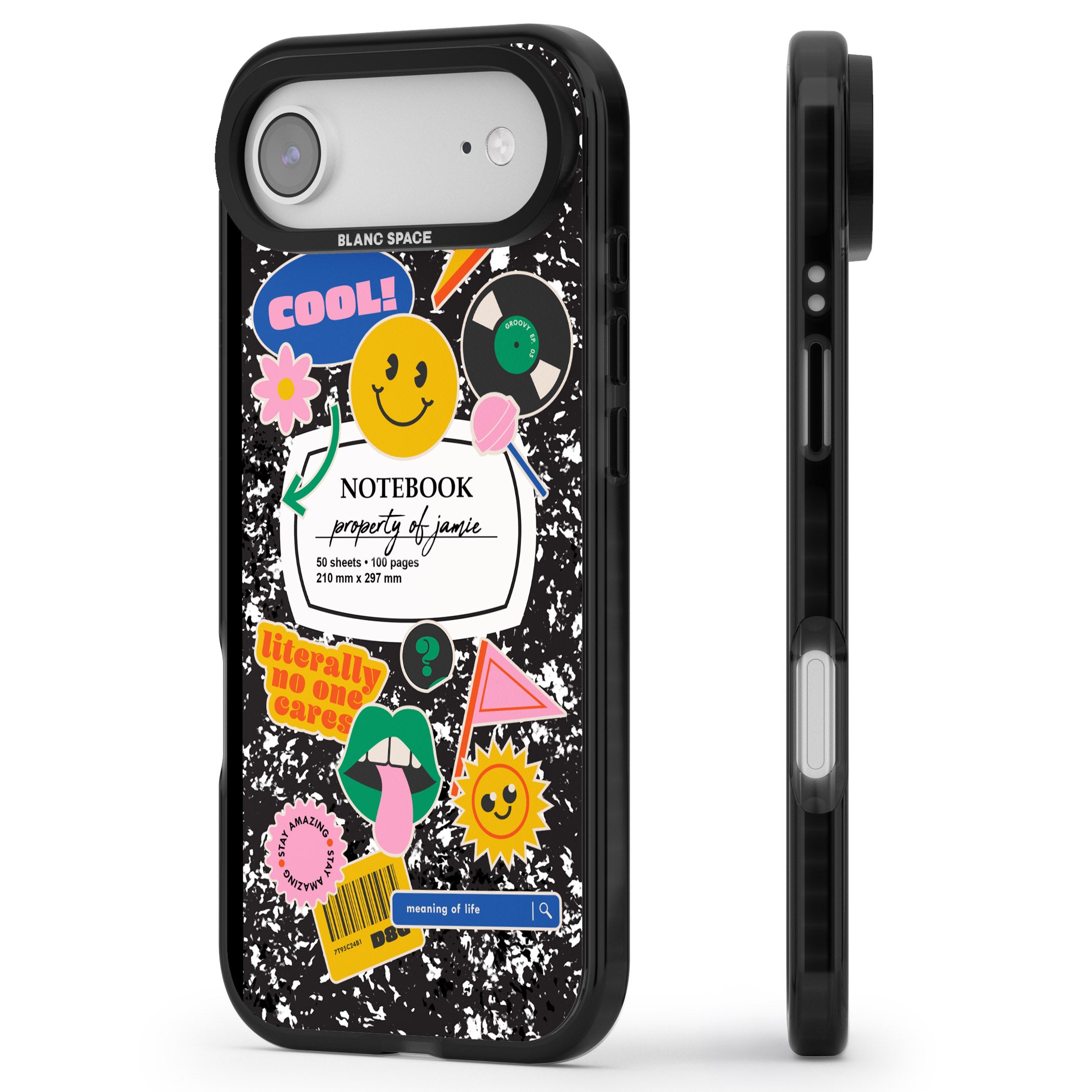 Personalised Quirky Notebook iPhone 17 Air Impact Pro Black Phone Case Side Profile