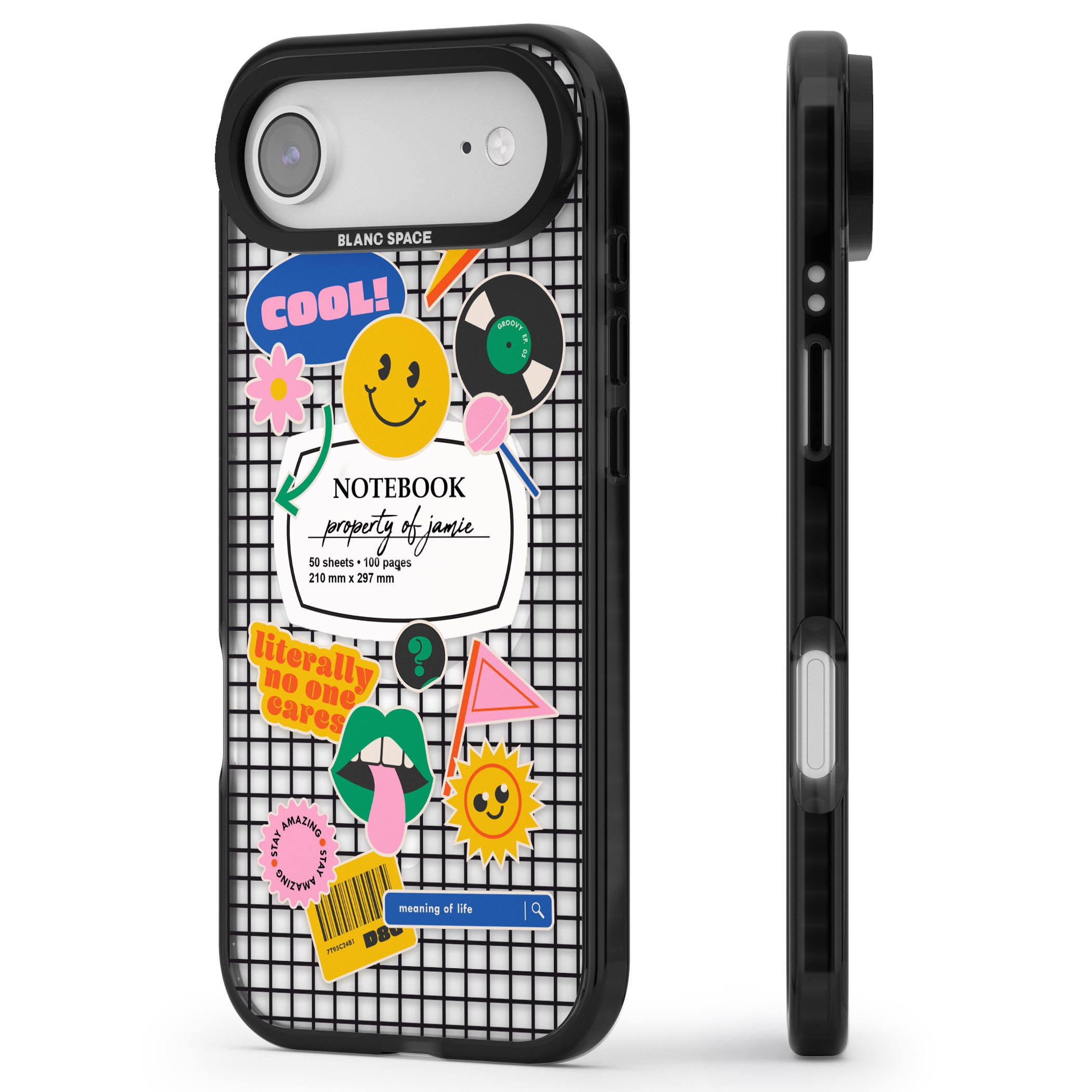 Personalised Sticker Mix Grid iPhone 17 Air Impact Pro Black Phone Case Side Profile