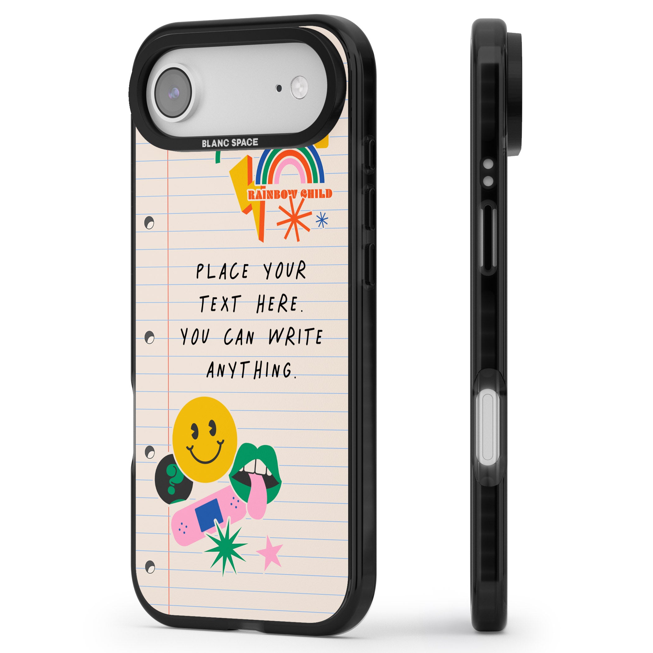 Personalised Retro Rainbow Fun iPhone 17 Air Impact Pro Black Phone Case Side Profile