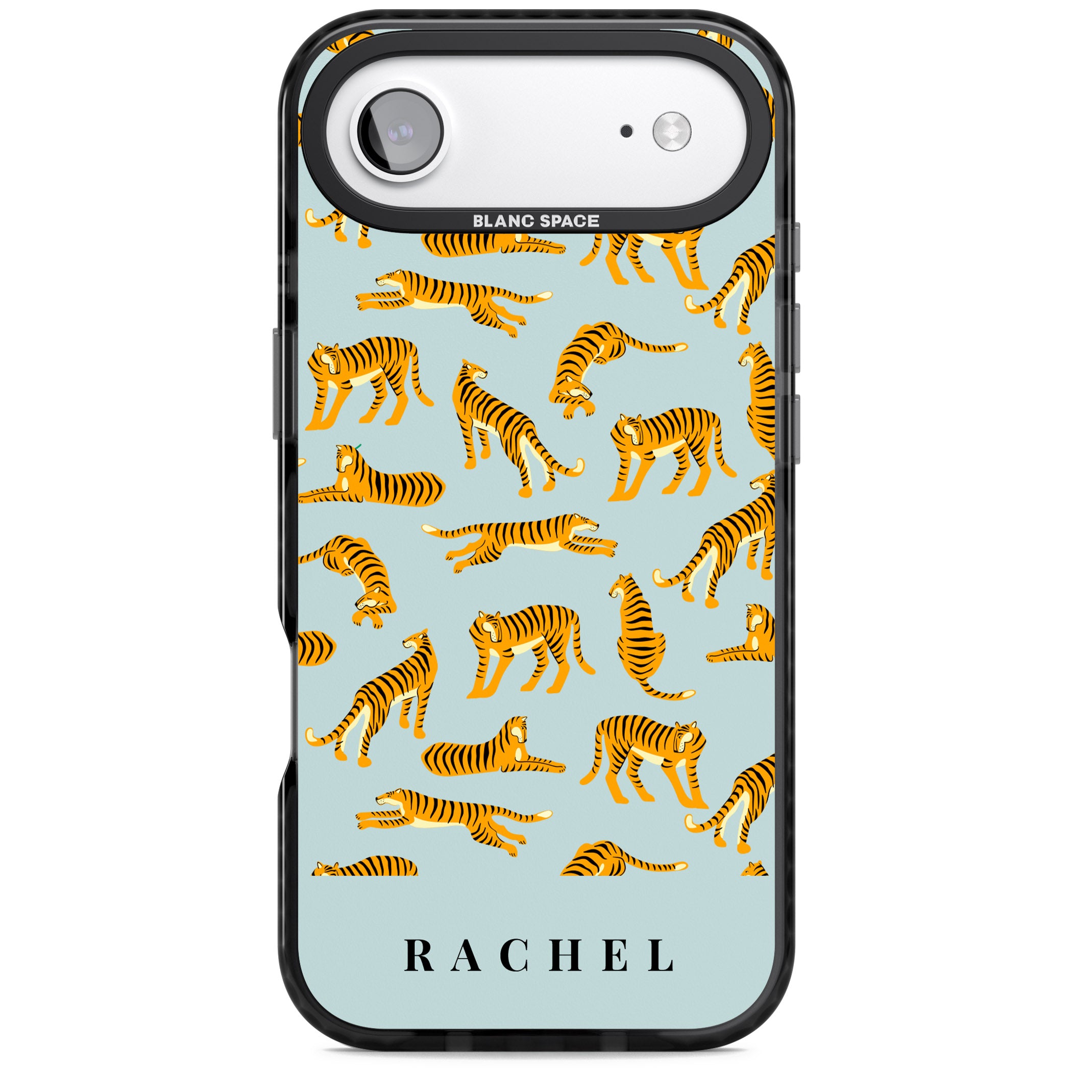 Personalised Turquoise Tiger Pattern iPhone 17 Air Impact Pro Black Phone Case