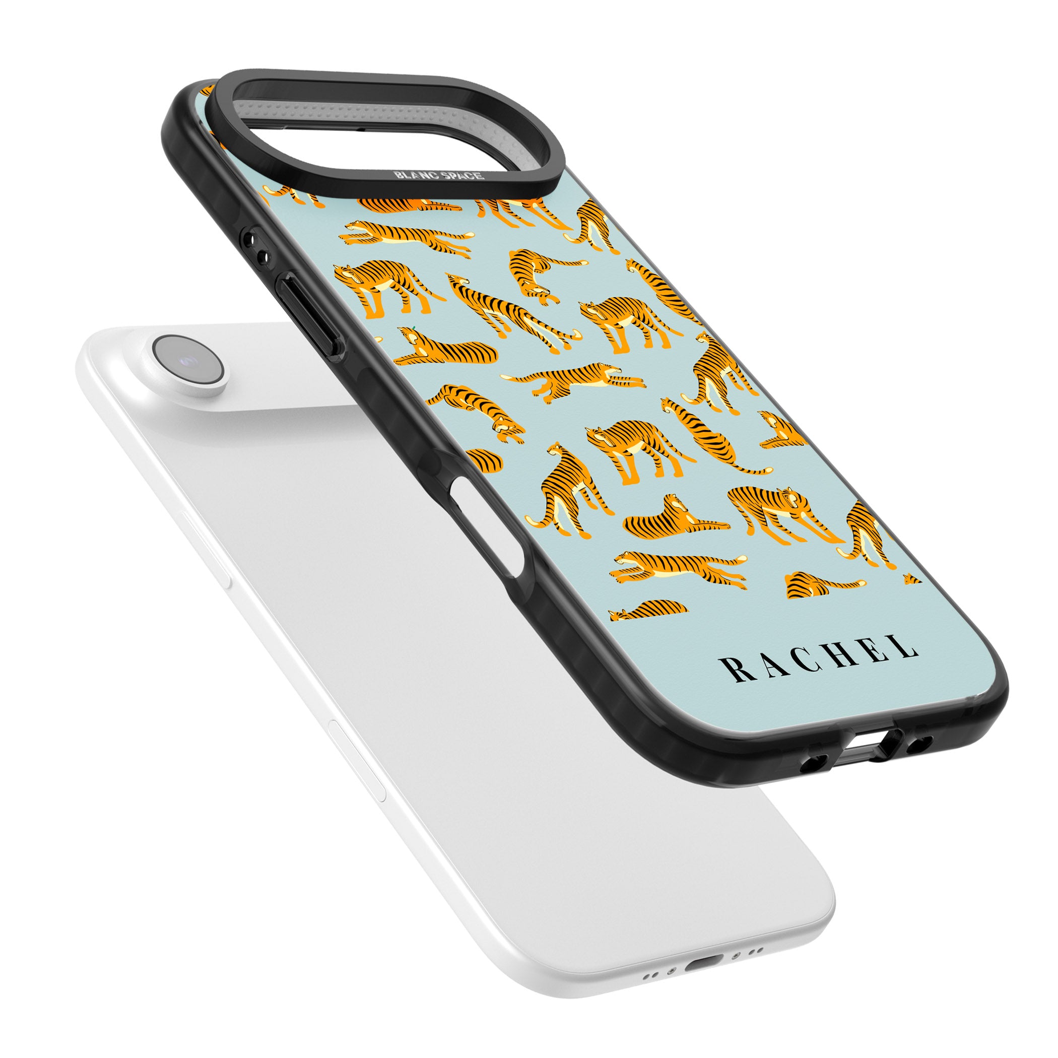 Personalised Turquoise Tiger Pattern iPhone 17 Air Impact Pro Black Phone Case Colours