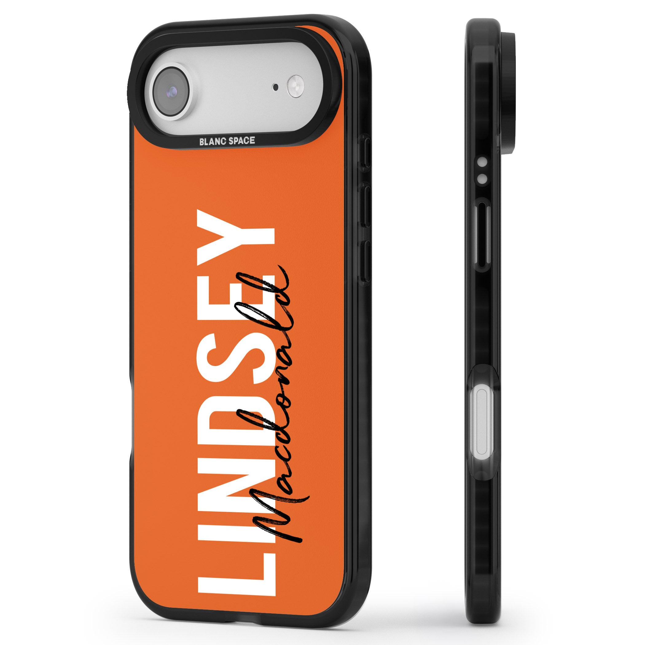 Personalised Bold Name: Orange iPhone 17 Air Impact Pro Black Phone Case Side Profile
