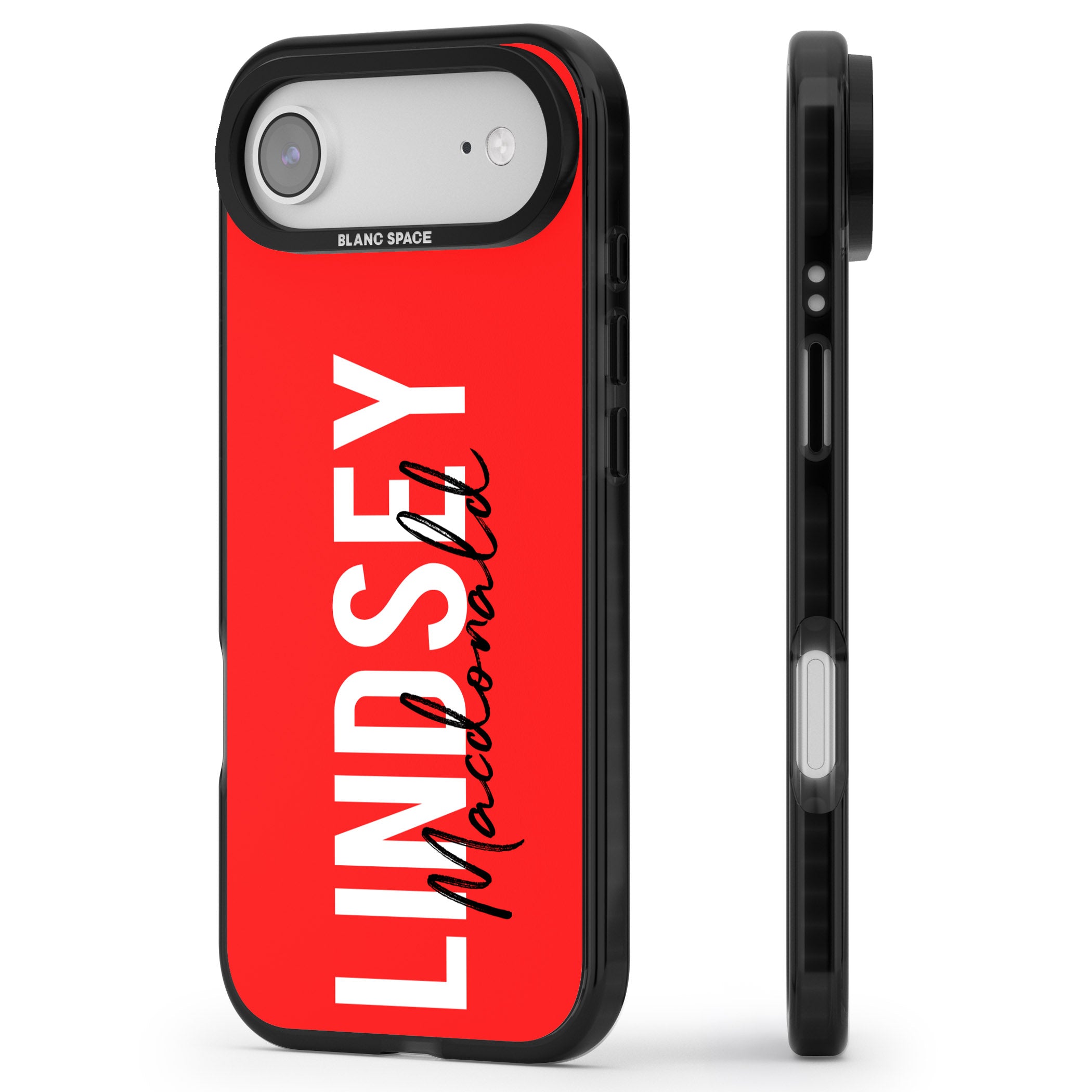 Personalised Bold Name: Red iPhone 17 Air Impact Pro Black Phone Case Side Profile
