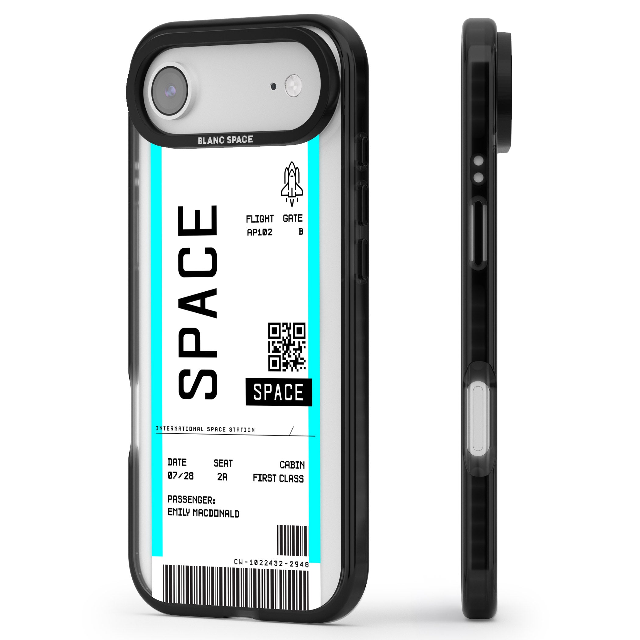 Personalised Space Travel Ticket iPhone 17 Air Impact Pro Black Phone Case Side Profile