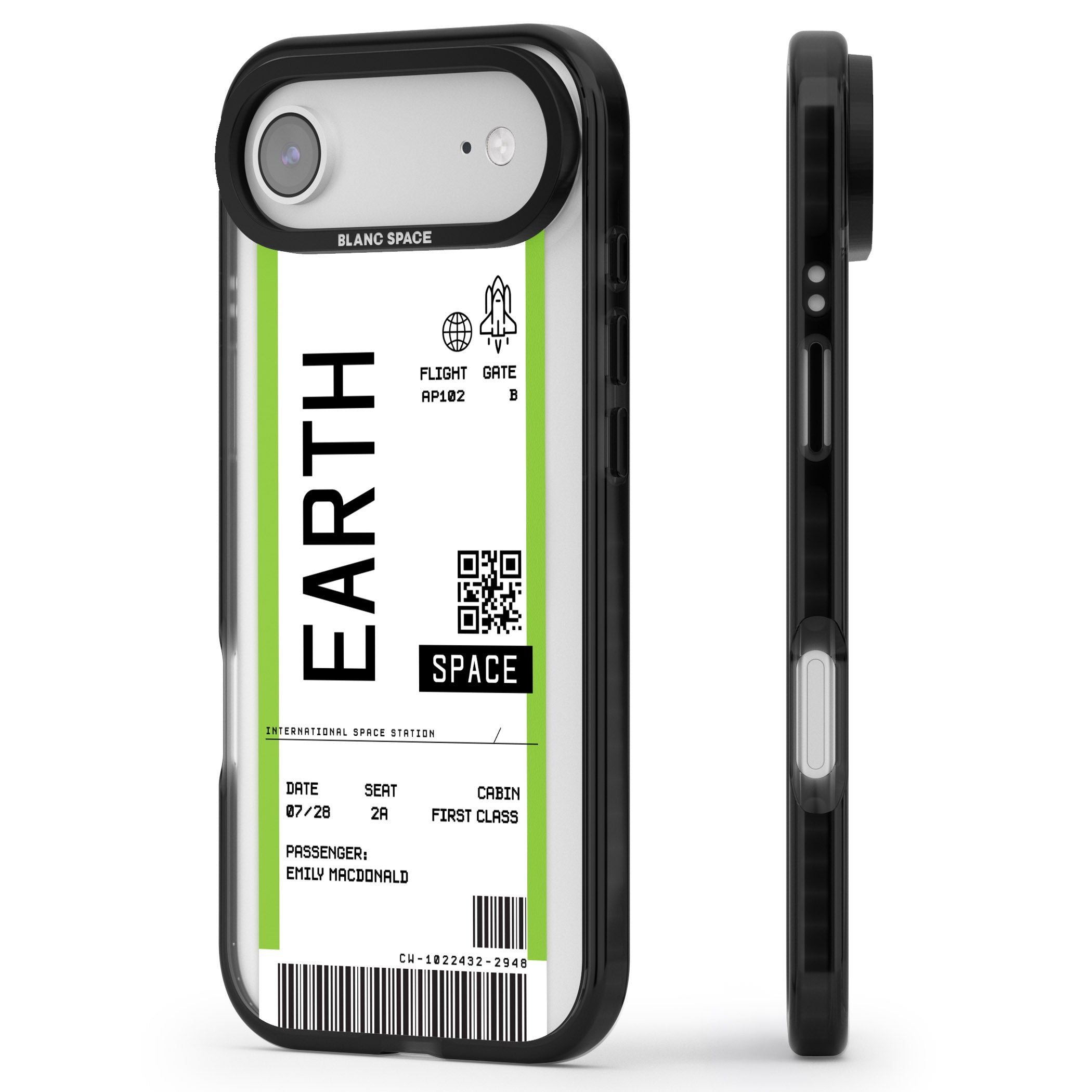 Personalised Earth Travel Ticket iPhone 17 Air Impact Pro Black Phone Case Side Profile