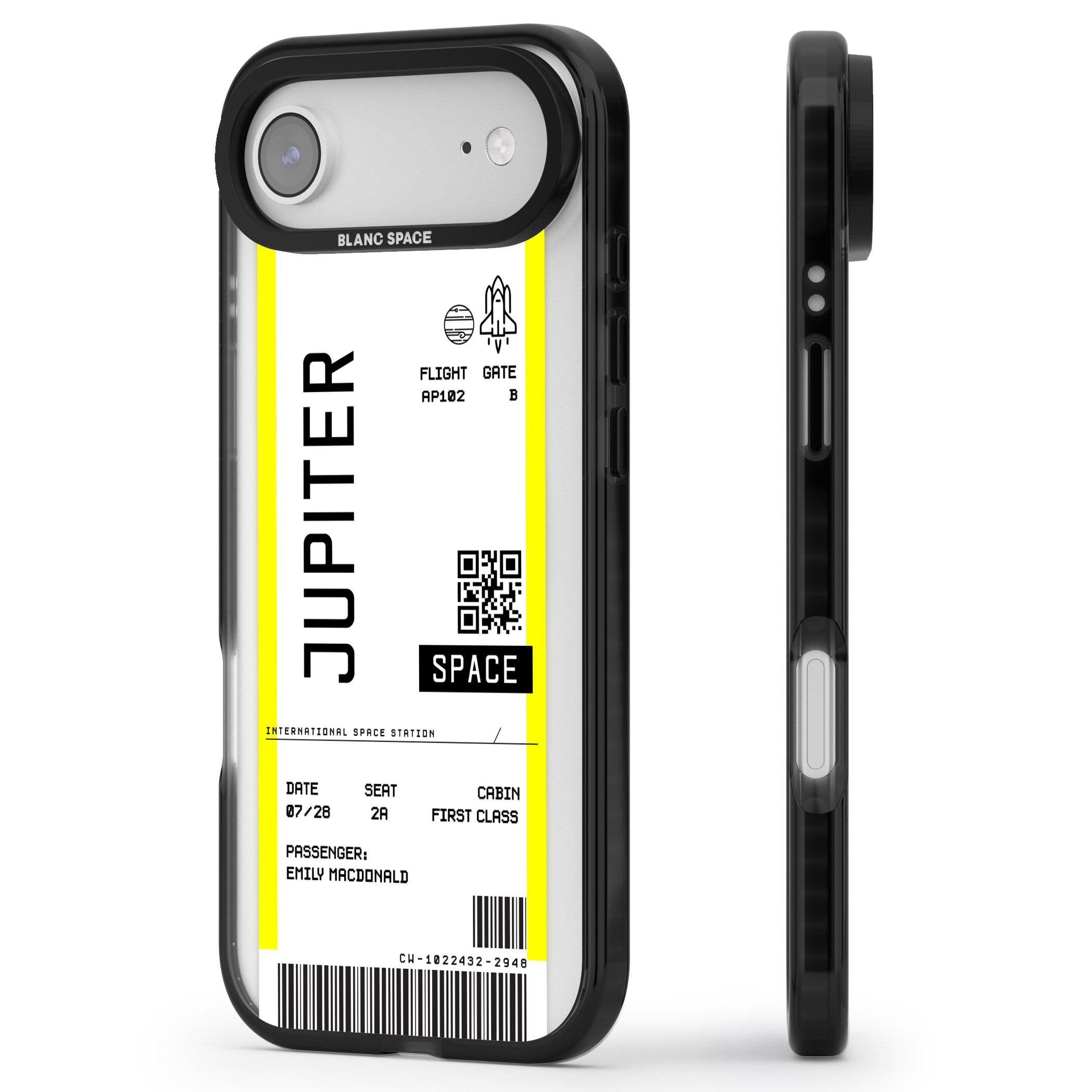 Personalised Jupiter Travel Ticket iPhone 17 Air Impact Pro Black Phone Case Side Profile