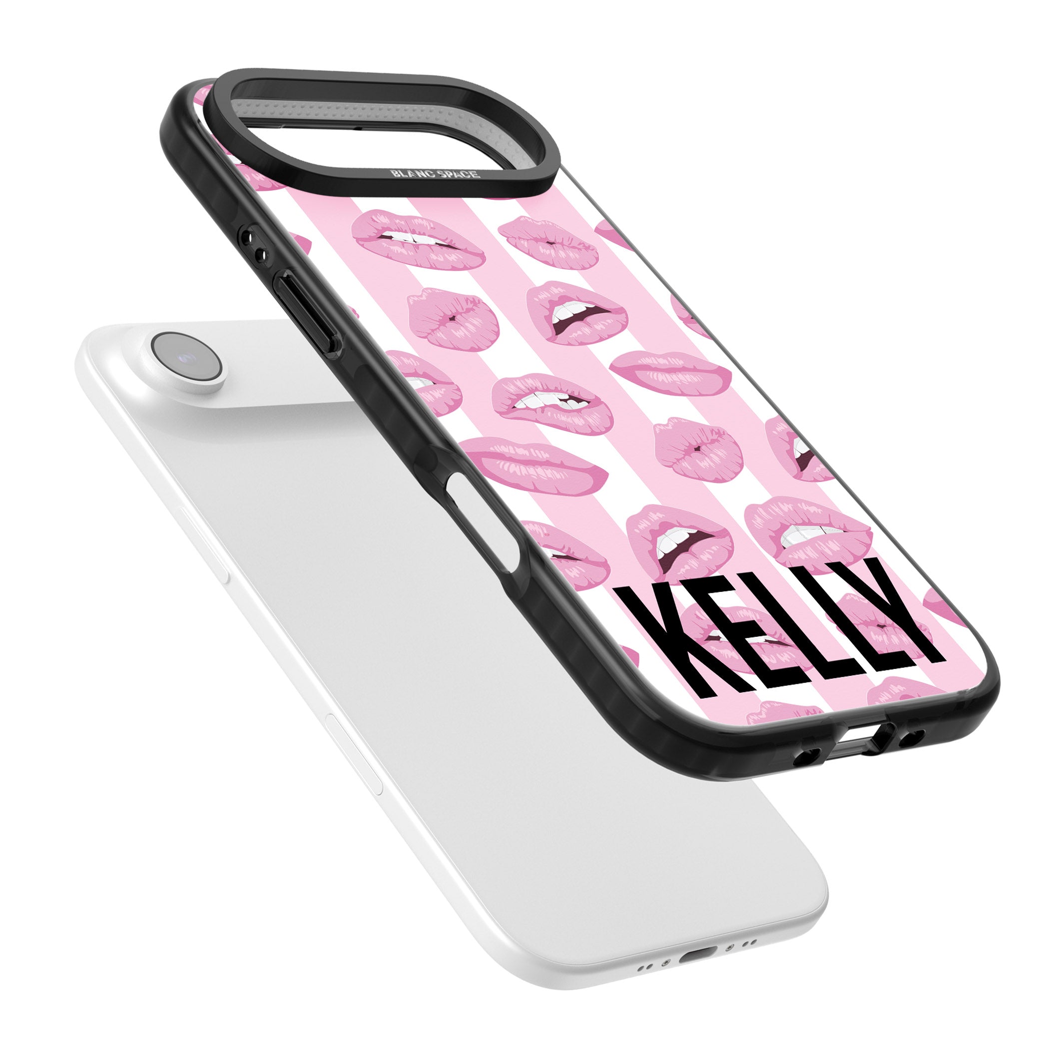 Personalised Pink Stripes & Lips iPhone 17 Air Impact Pro Black Phone Case Colours