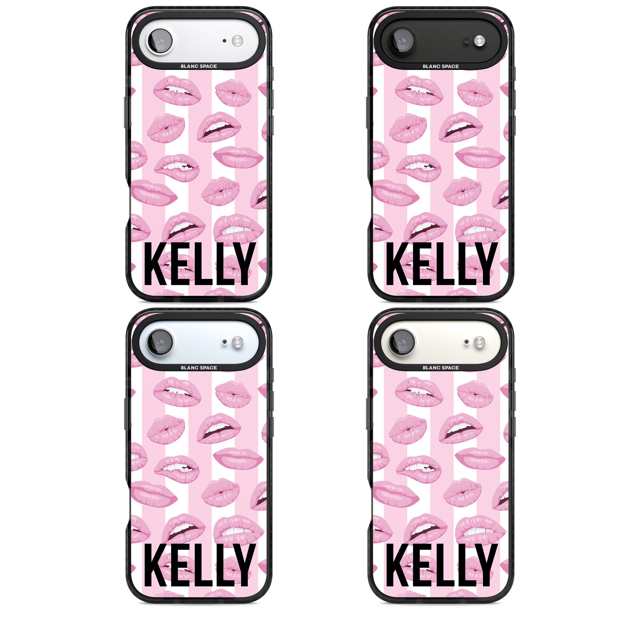 Personalised Pink Stripes & Lips iPhone 17 Air Impact Pro Black Phone Case APT Impact Protection