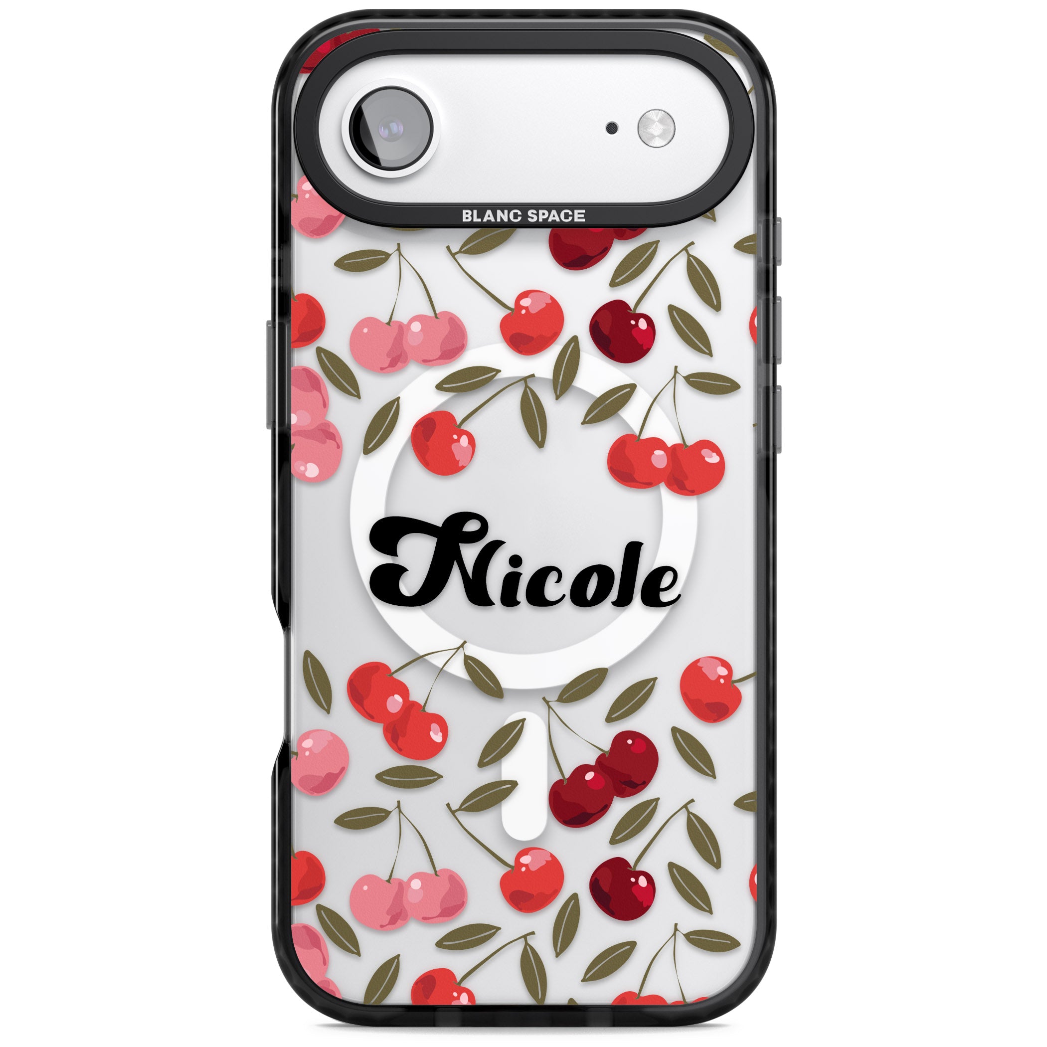Personalised Cherry Pattern iPhone 17 Air Impact Pro Black Phone Case