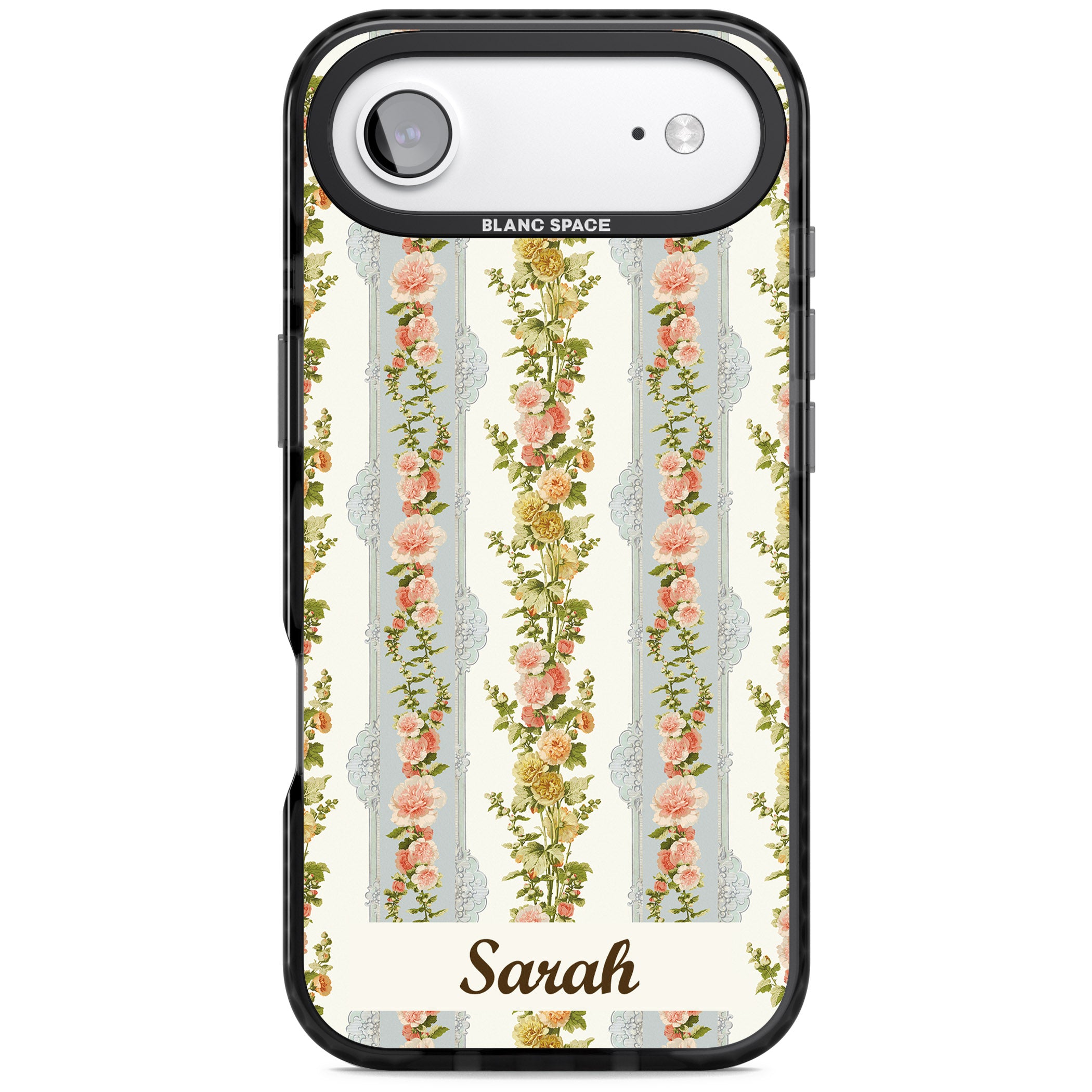 Personalised Vintage Floral Stripes iPhone 17 Air Impact Pro Black Phone Case