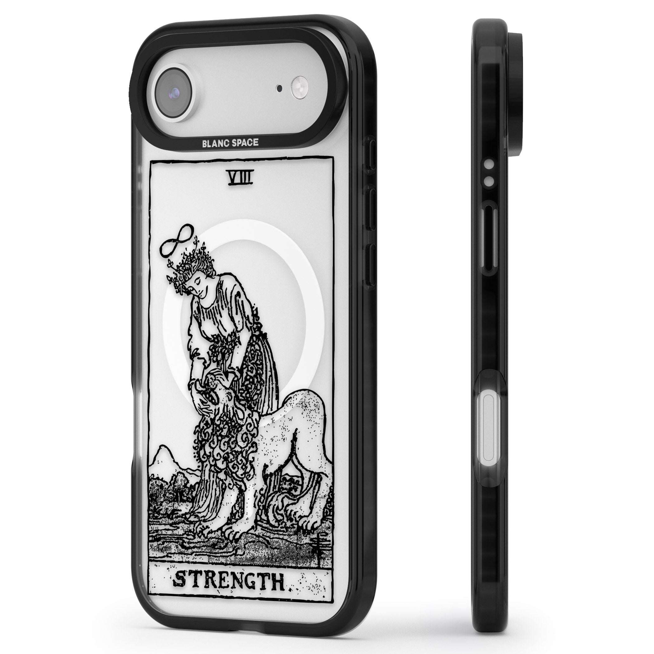 Personalised Strength Tarot Card (Clear) iPhone 17 Air Impact Pro Black Phone Case Side Profile