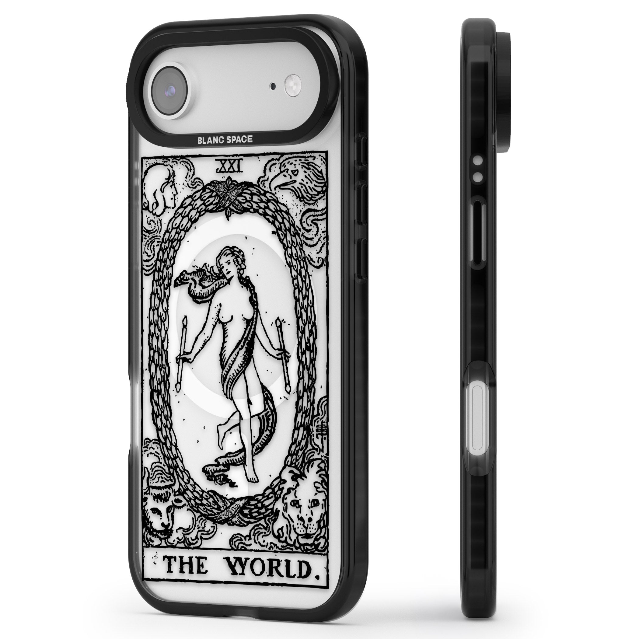Personalised The World Tarot Card (Clear) iPhone 17 Air Impact Pro Black Phone Case Side Profile
